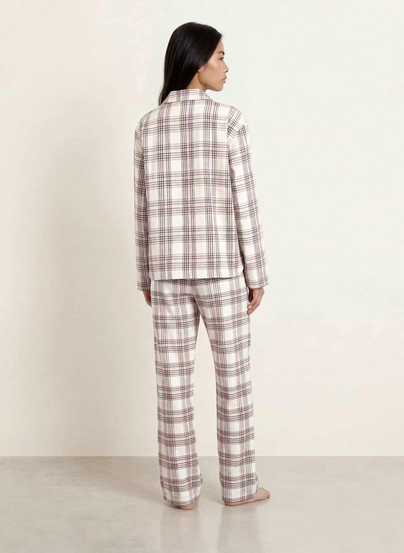 BOSS HOLIDAY flannel pajama shirt: CREAM / BEIGE / DARK GRAY