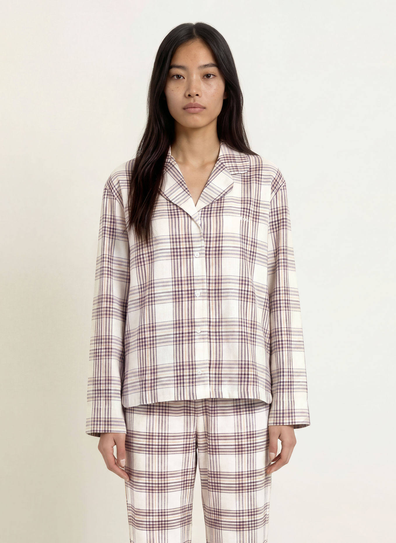 BOSS HOLIDAY flannel pajama shirt: CREAM / BEIGE / DARK GRAY