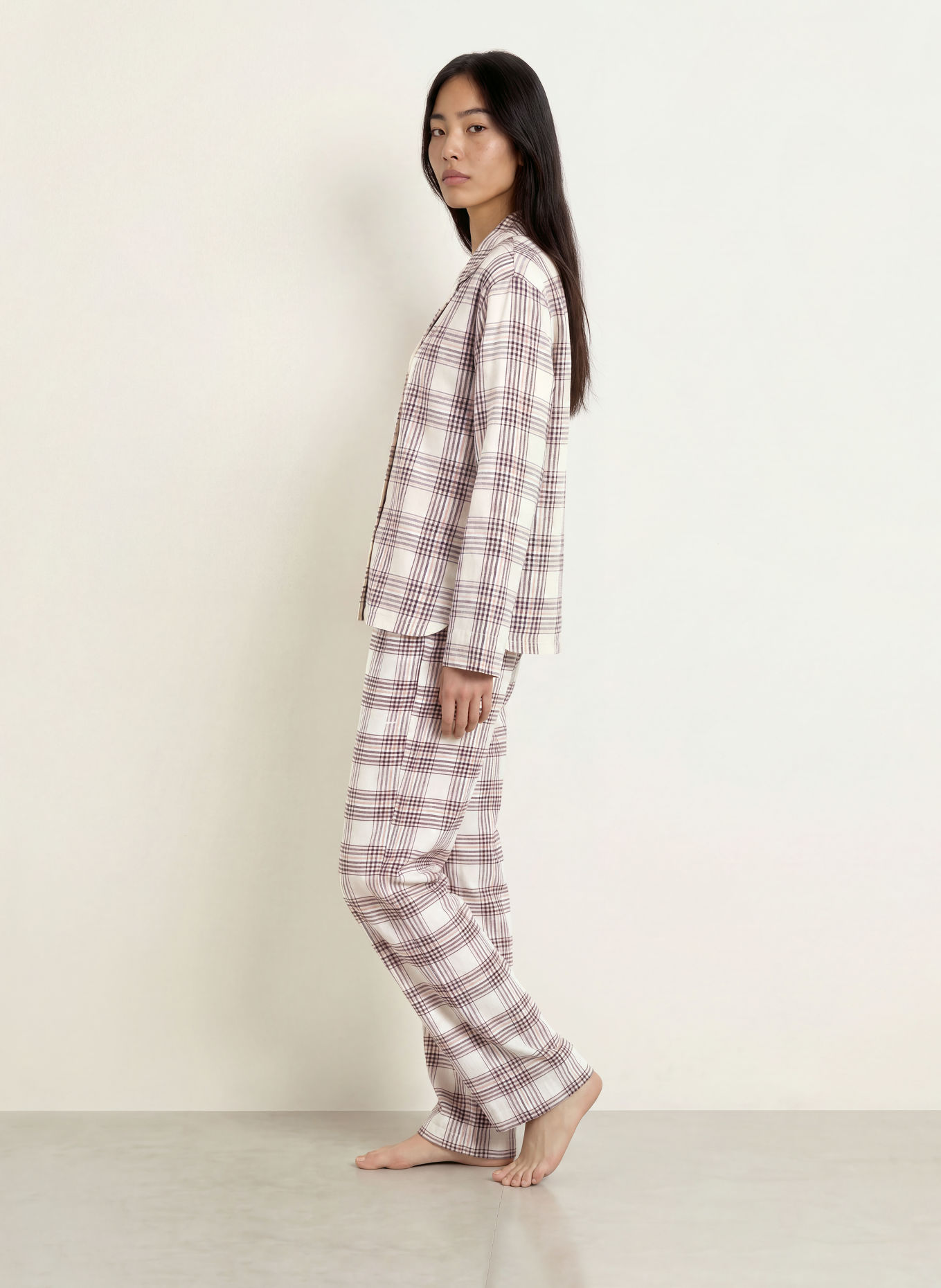 BOSS HOLIDAY flannel pajama shirt: CREAM / BEIGE / DARK GRAY