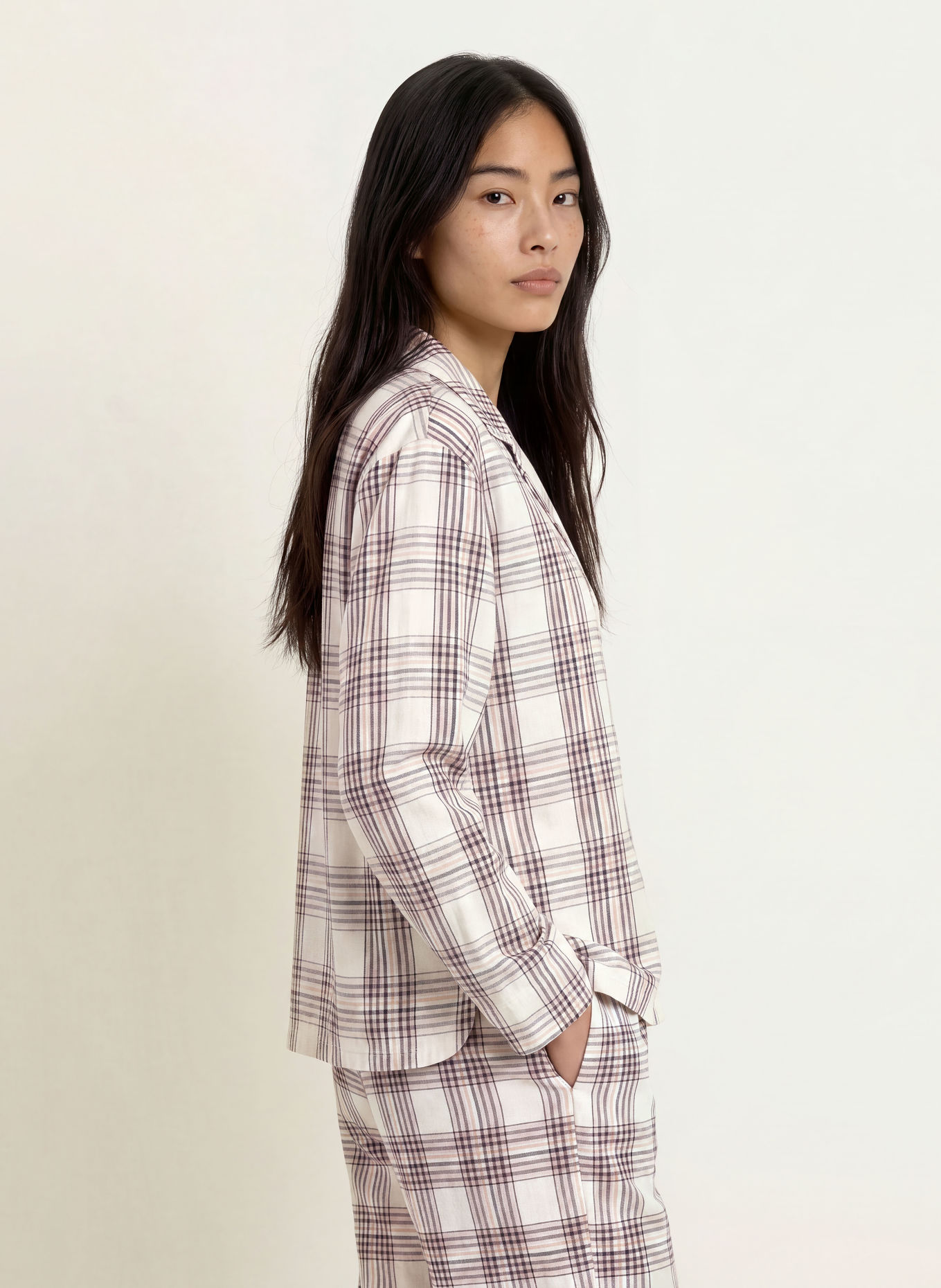 BOSS HOLIDAY flannel pajama shirt: CREAM / BEIGE / DARK GRAY