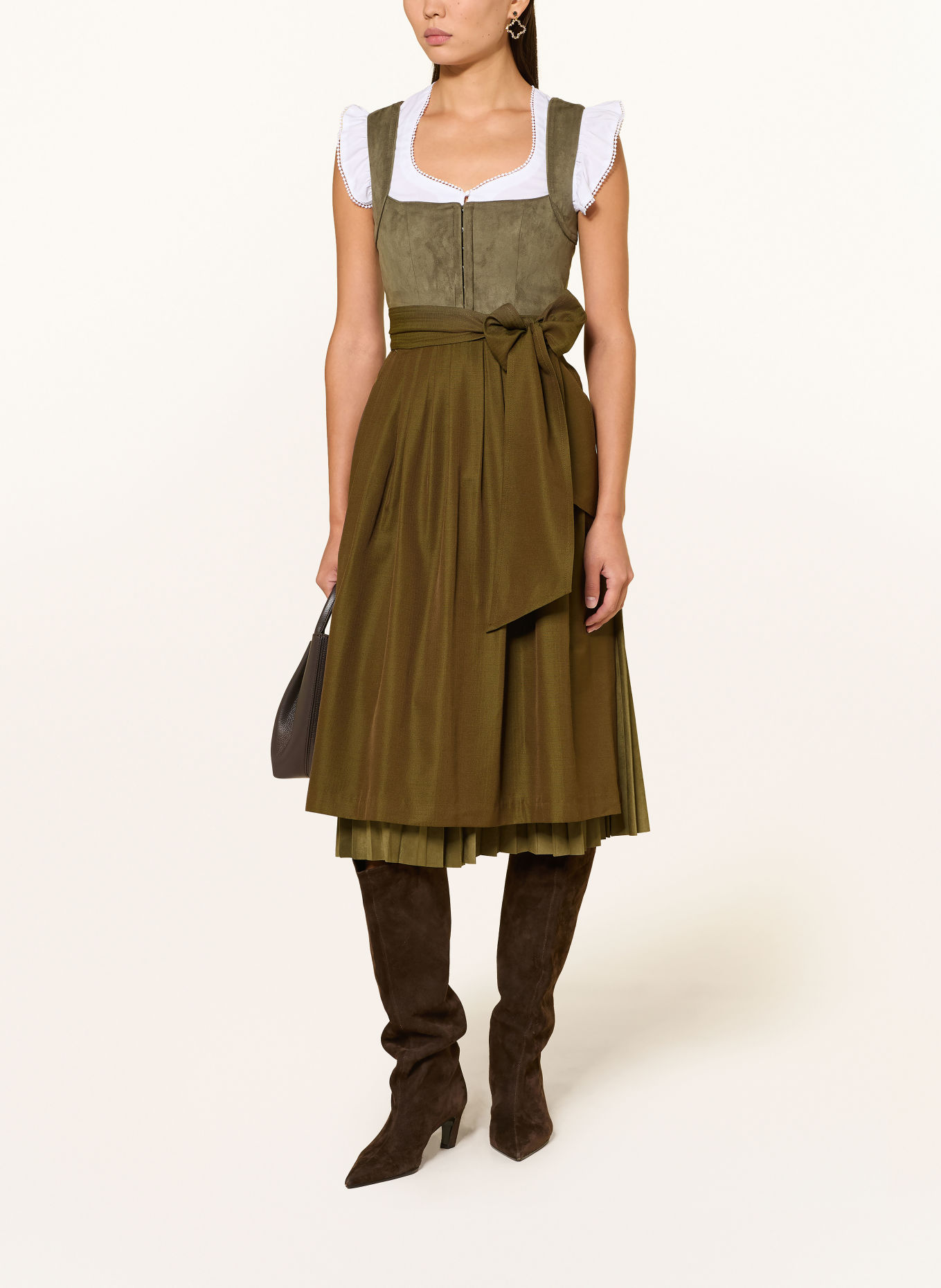 CocoVero Dirndl HERMINE in Lederoptik mit Plissees: OLIV