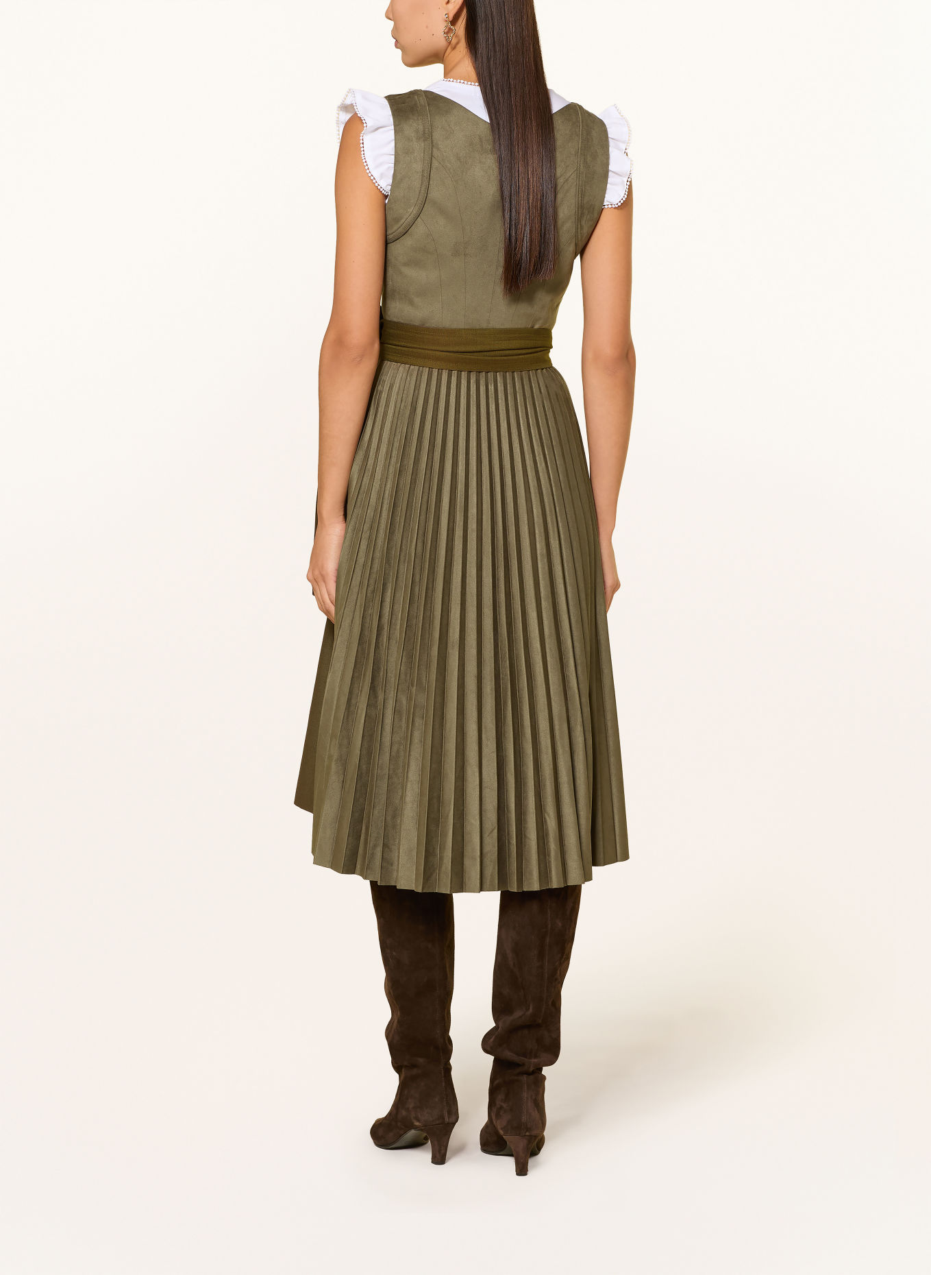 CocoVero Dirndl HERMINE in Lederoptik mit Plissees: OLIV