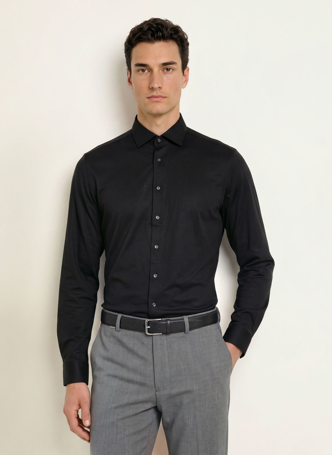 seidensticker Regular-Fit Jersey Shirt: BLACK