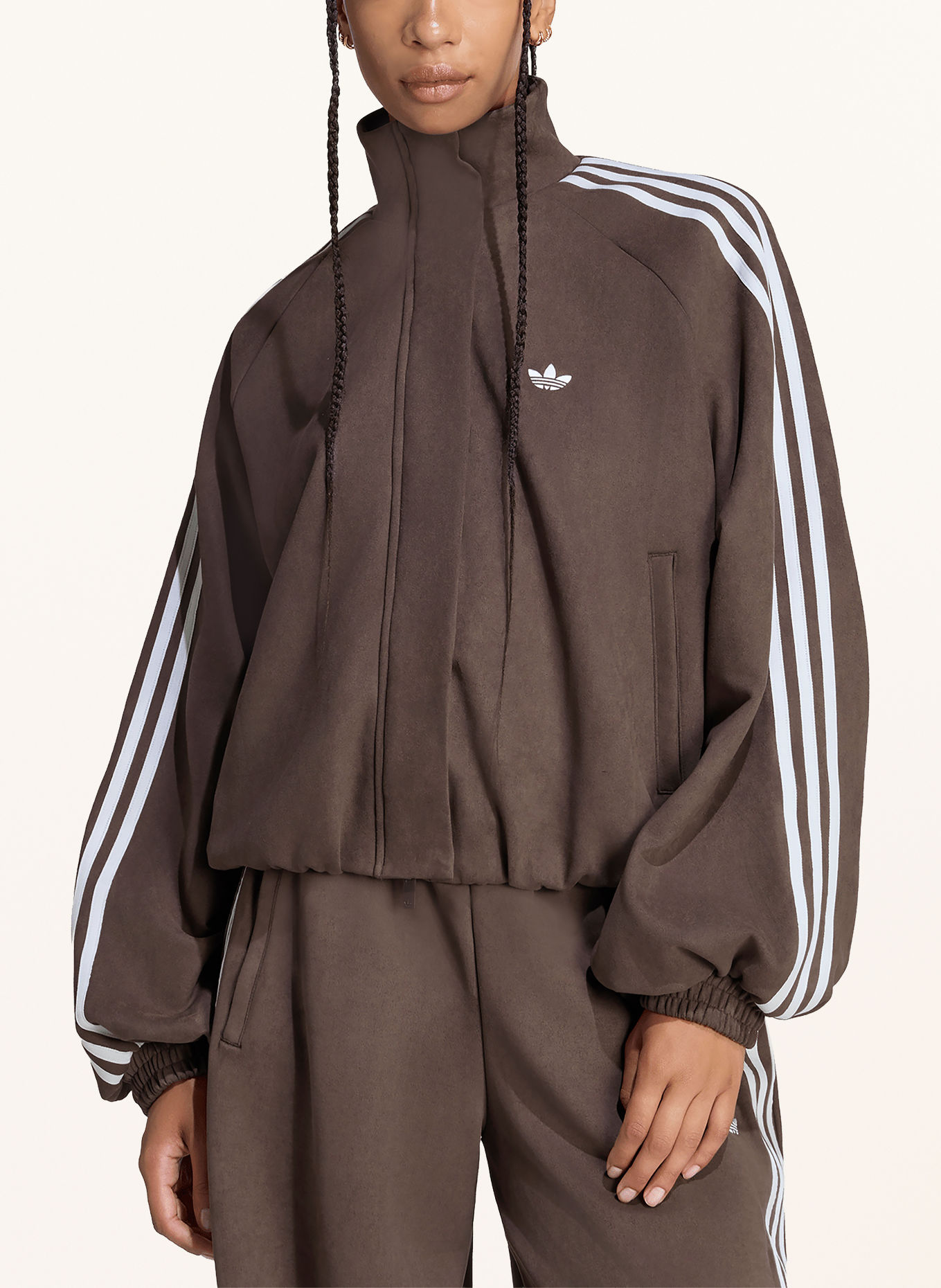adidas Originals Leather-look bomber jacket: DARK BROWN