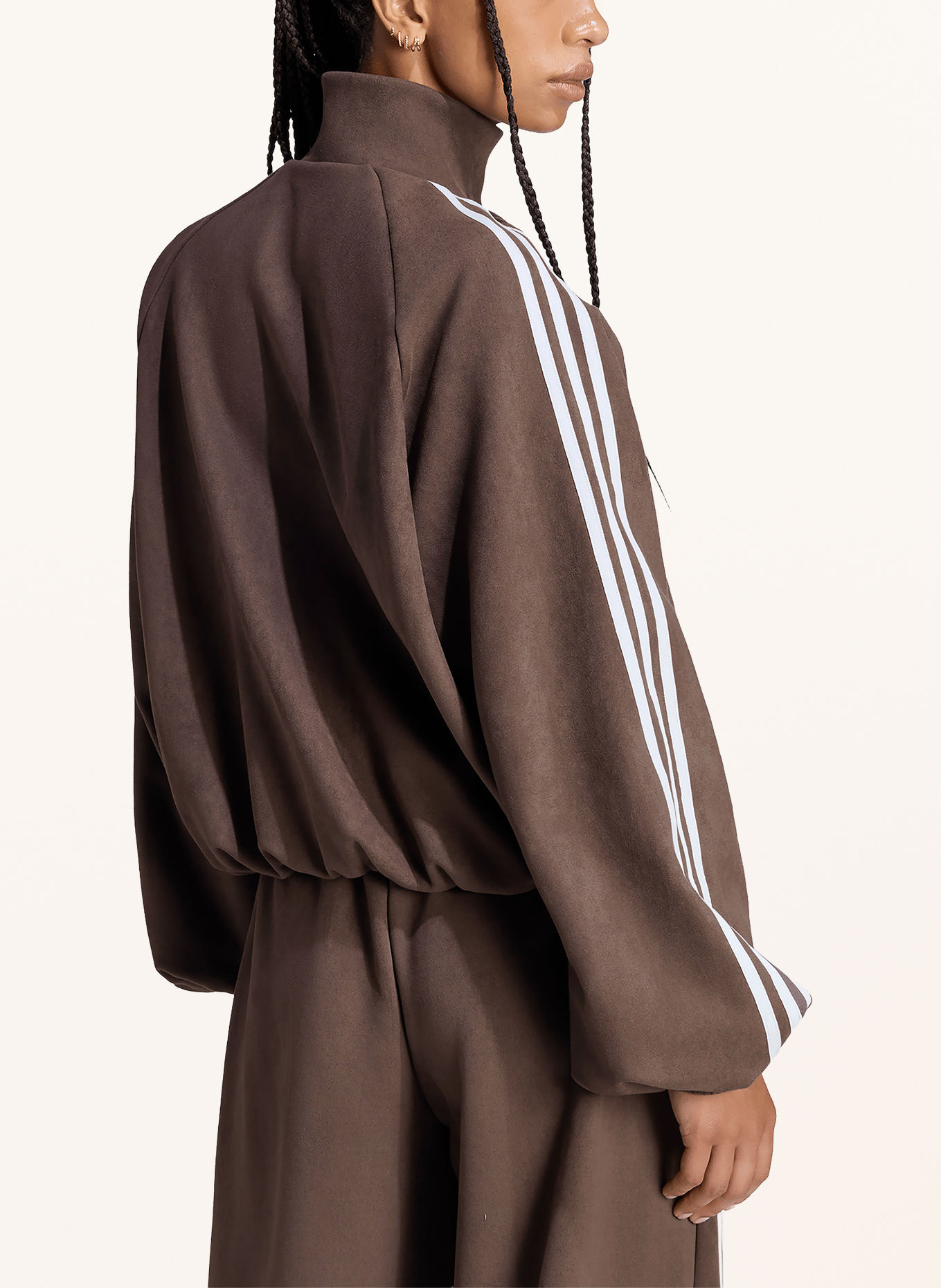 adidas Originals Leather-look bomber jacket: DARK BROWN