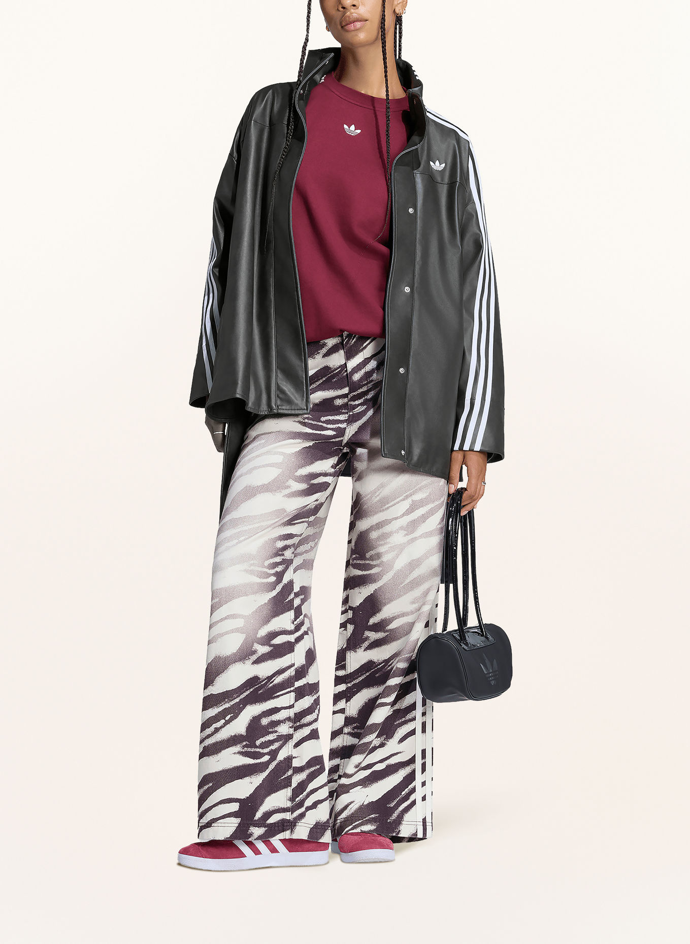 adidas Originals Jas in leerlook: ZWART / WIT