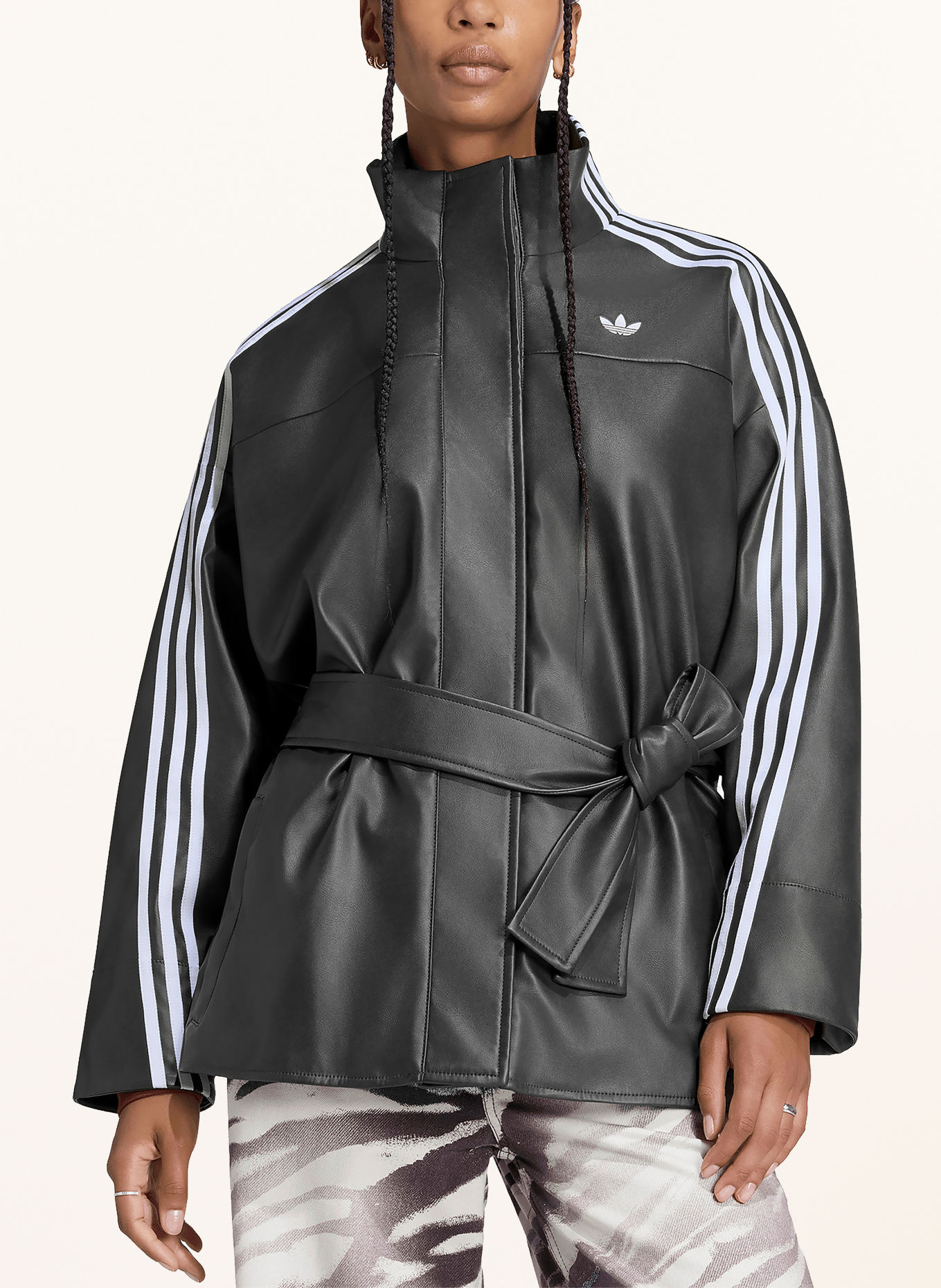 adidas Originals Jas in leerlook: ZWART / WIT