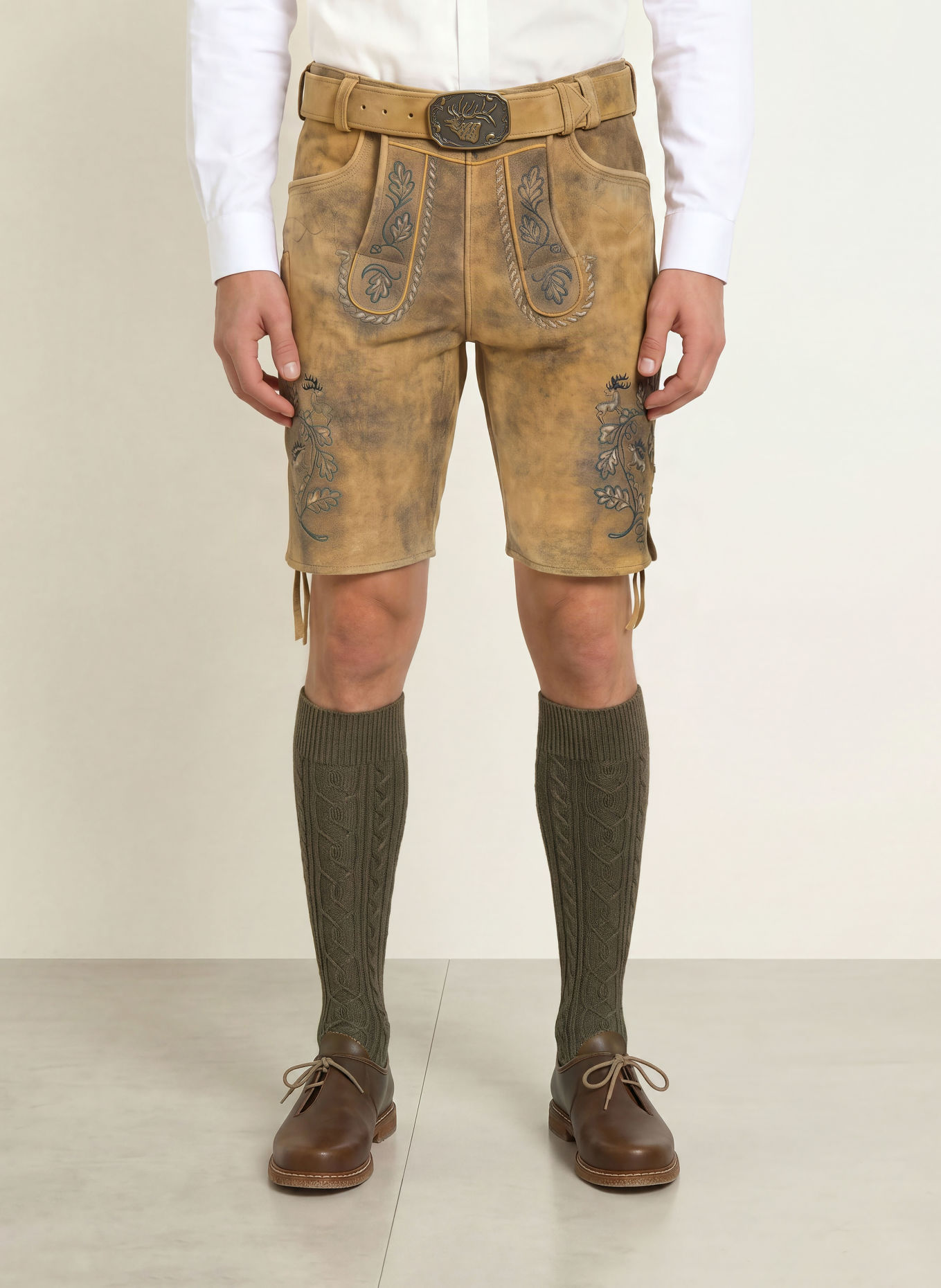 Spieth & Wensky Traditionele lederhose FRIDOLFING: CAMEL / TAUPE / DONKERGROEN