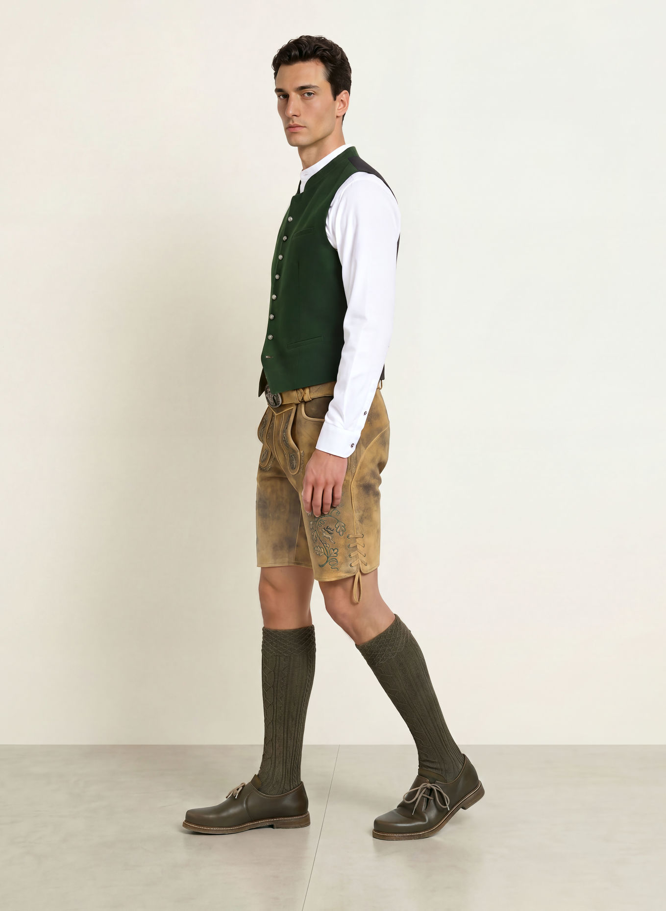 Spieth & Wensky Traditionele lederhose FRIDOLFING: CAMEL / TAUPE / DONKERGROEN
