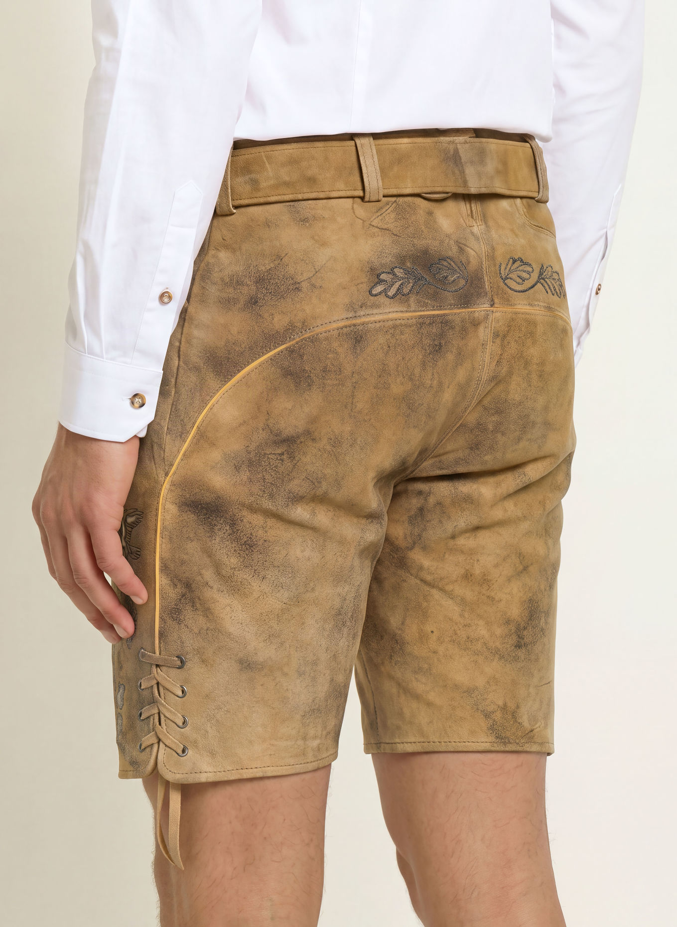 Spieth & Wensky Traditionele lederhose FRIDOLFING: CAMEL / TAUPE / DONKERGROEN