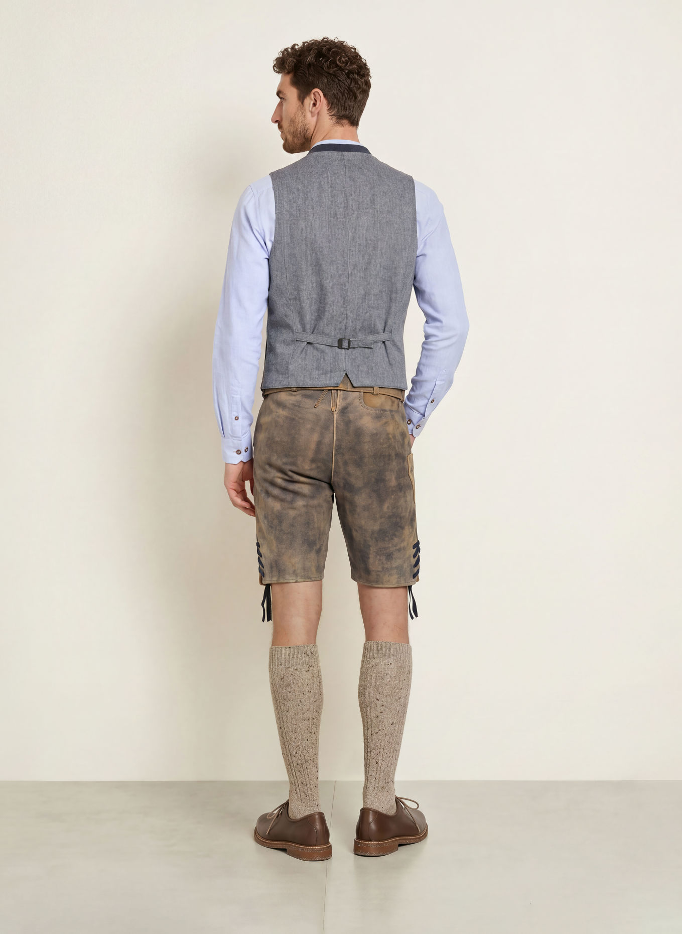 Spieth & Wensky Traditionele lederhose KANDERSTEG: TAUPE / BEIGE / DONKERBLAUW