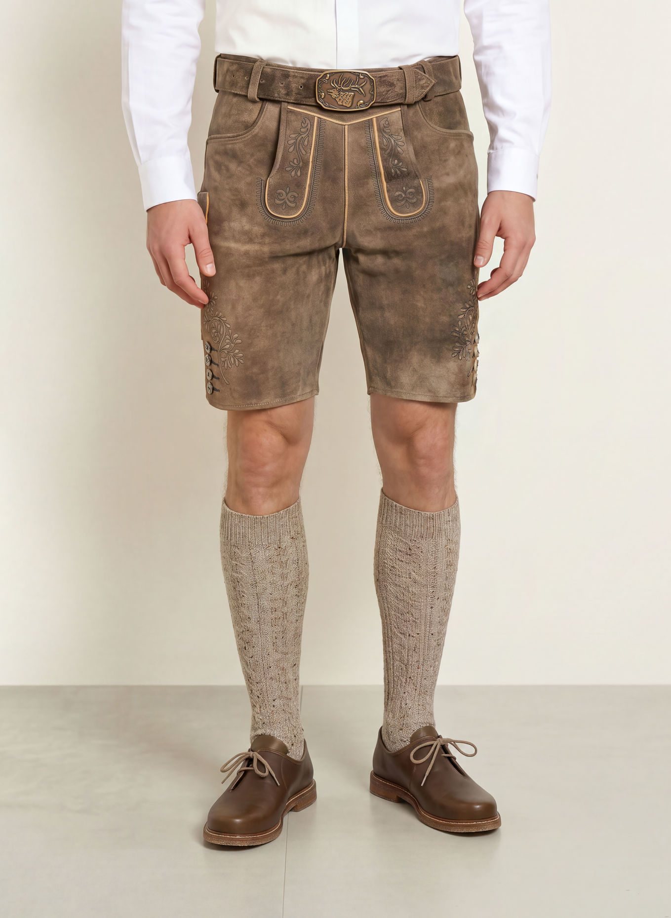 Spieth & Wensky Traditionele lederhose KARLSDORF: TAUPE / BEIGE / ZWART