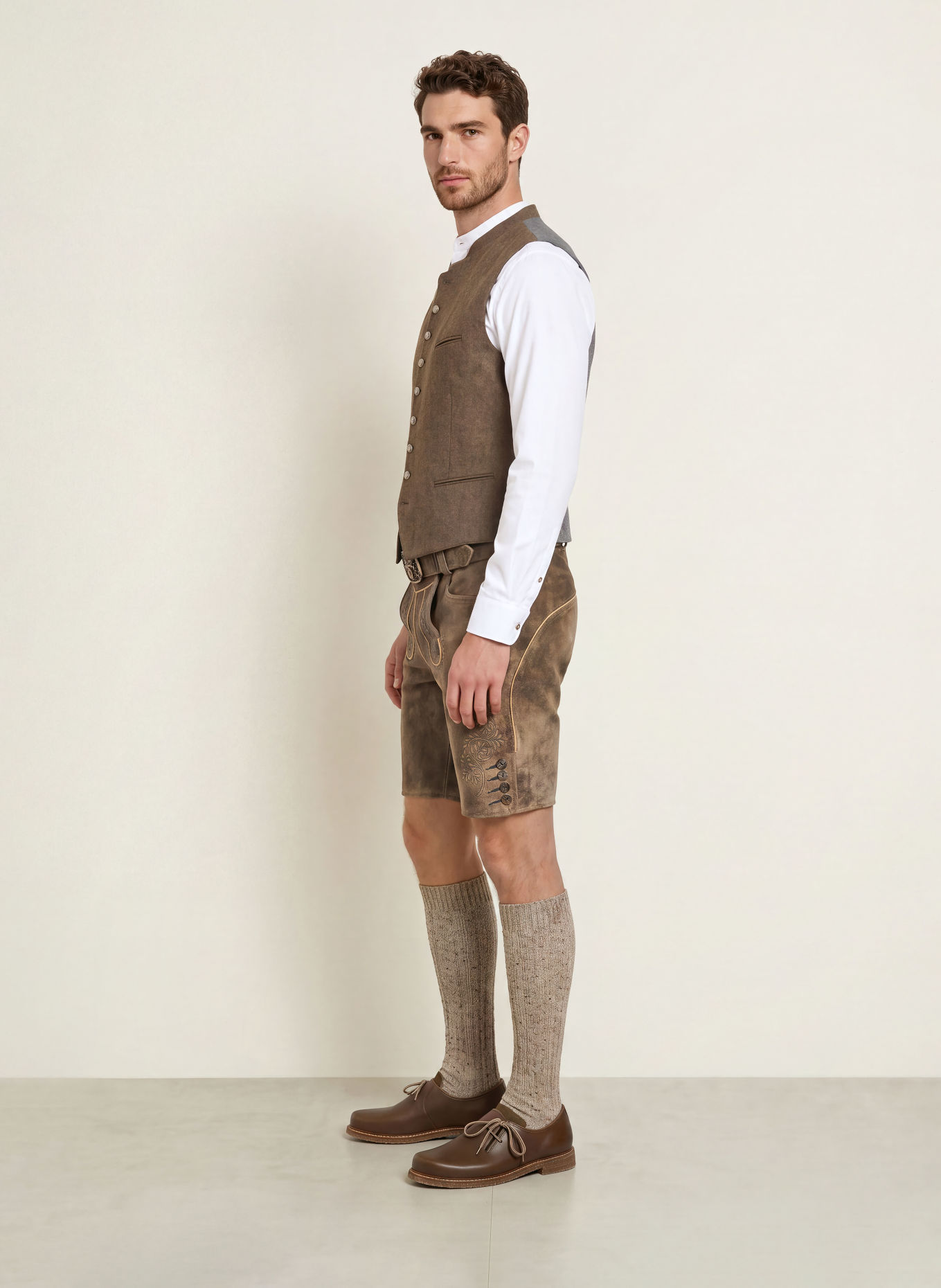 Spieth & Wensky Traditionele lederhose KARLSDORF: TAUPE / BEIGE / ZWART