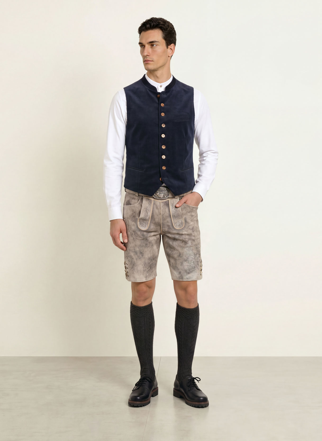 Spieth & Wensky KÖNIGSHAUSEN Traditional leather trousers: LIGHT GRAY / BLUE GRAY / GRAY