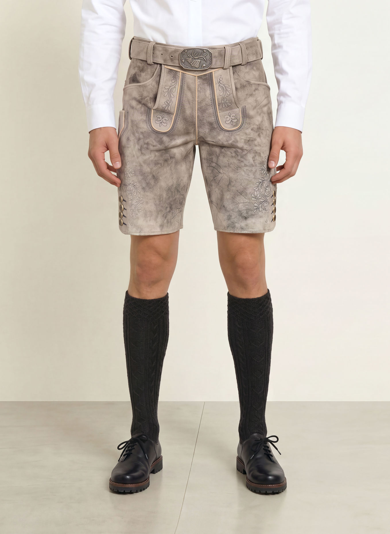 Spieth & Wensky KÖNIGSHAUSEN Traditional leather trousers: LIGHT GRAY / BLUE GRAY / GRAY