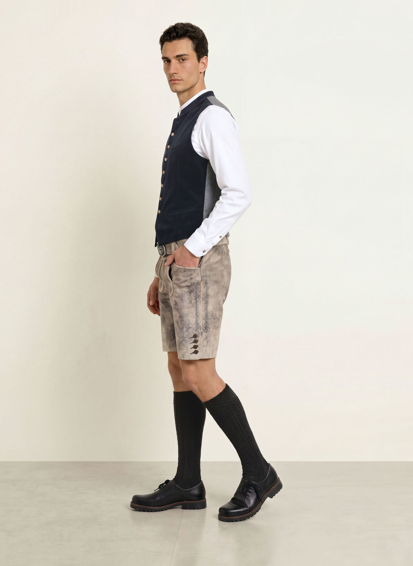 Spieth & Wensky KÖNIGSHAUSEN Traditional leather trousers: LIGHT GRAY / BLUE GRAY / GRAY