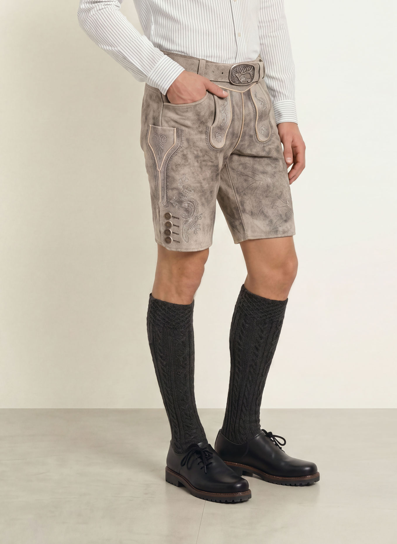 Spieth & Wensky KÖNIGSHAUSEN Traditional leather trousers: LIGHT GRAY / BLUE GRAY / GRAY
