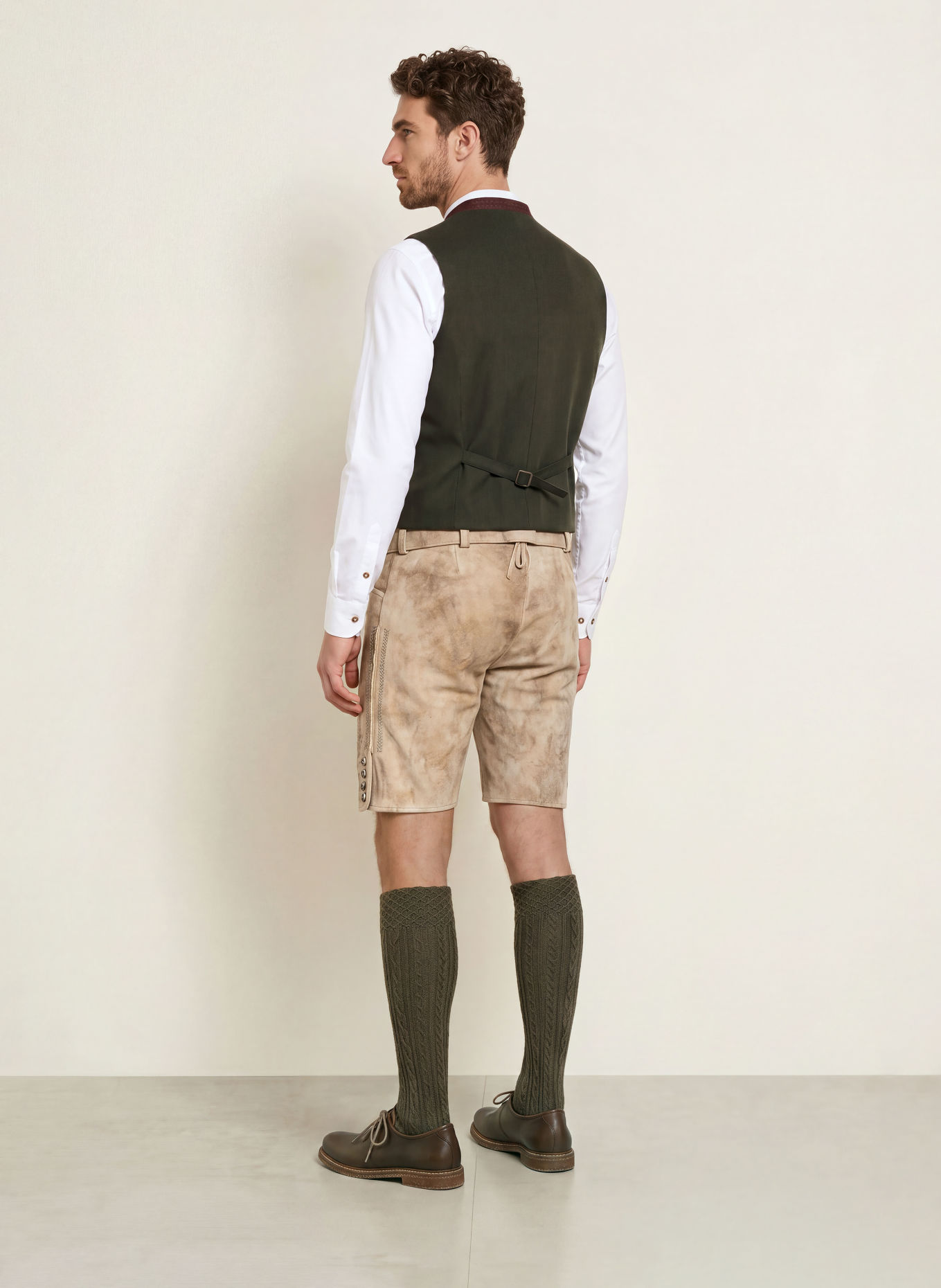 Spieth & Wensky Traditionele lederhose KÖNIGSHAUSEN: BEIGE / TAUPE / DONKERGROEN