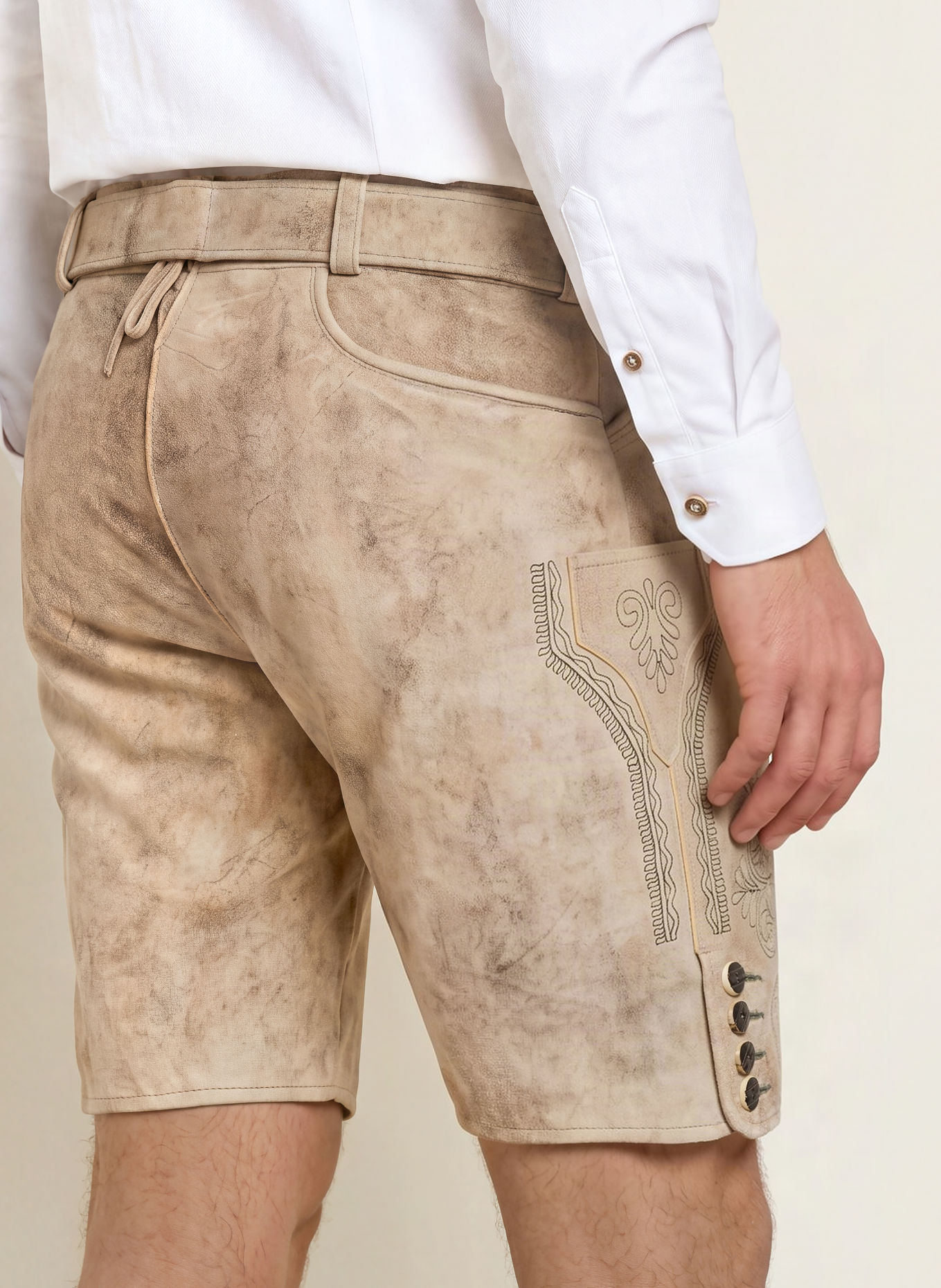 Spieth & Wensky Traditionele lederhose KÖNIGSHAUSEN: BEIGE / TAUPE / DONKERGROEN
