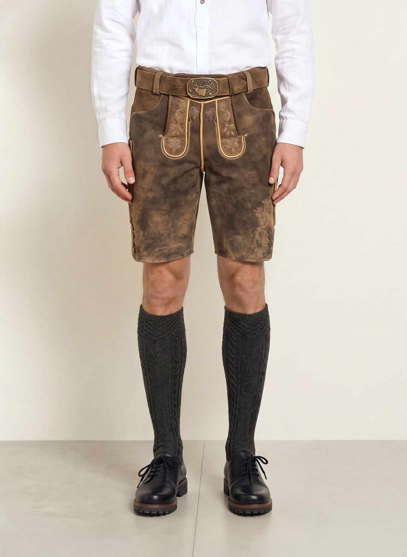 Spieth & Wensky Traditionele lederhose KREUZJOCH: MARRON FONCÉ / BEIGE