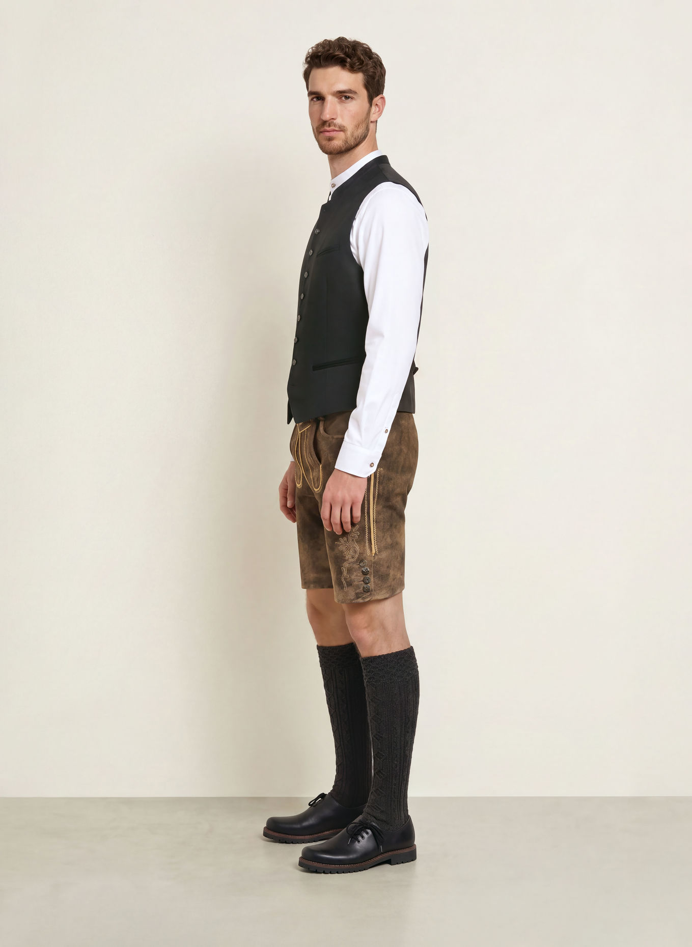 Spieth & Wensky Traditionele lederhose KREUZJOCH: MARRON FONCÉ / BEIGE