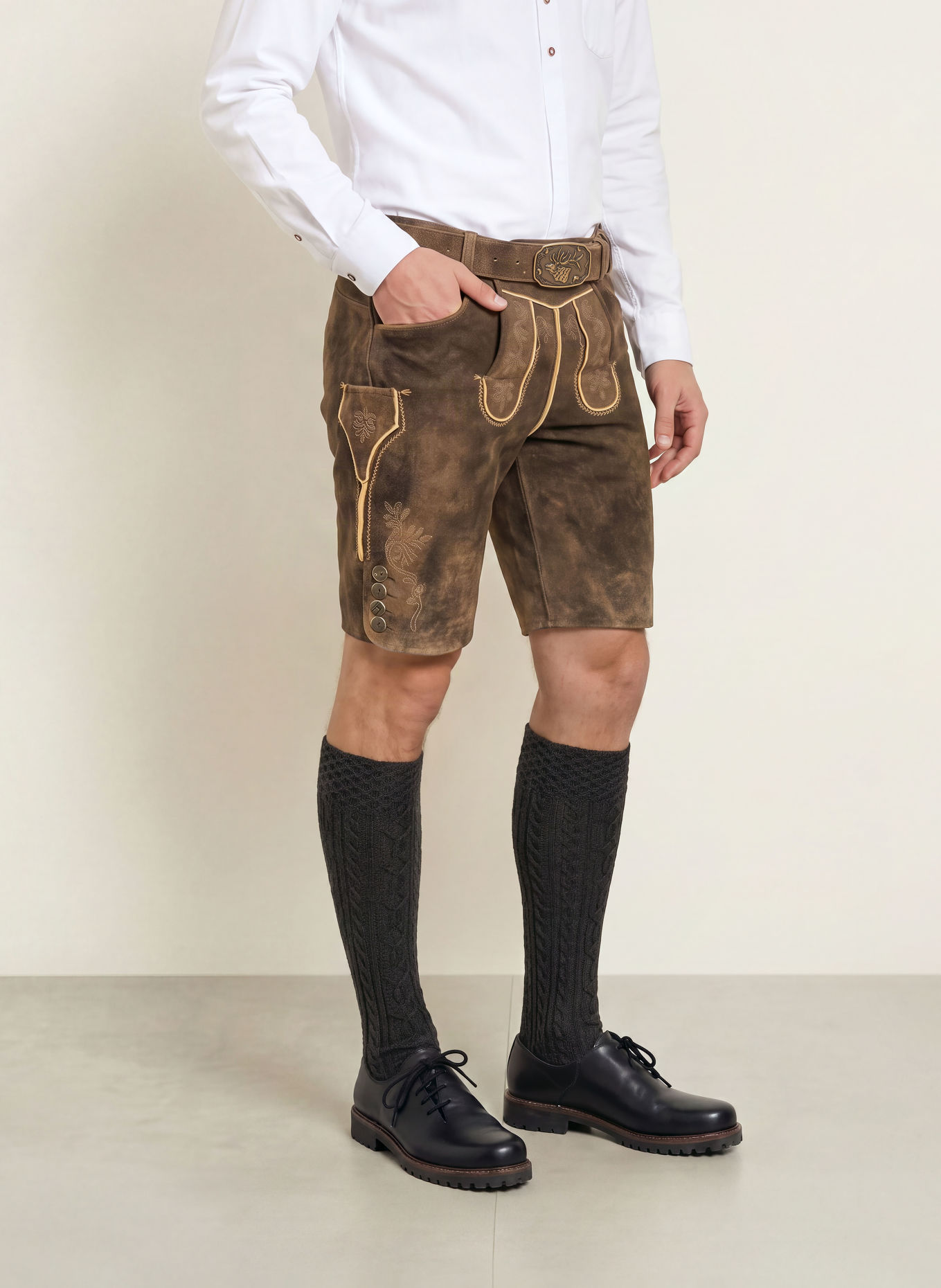 Spieth & Wensky Traditionele lederhose KREUZJOCH: MARRON FONCÉ / BEIGE