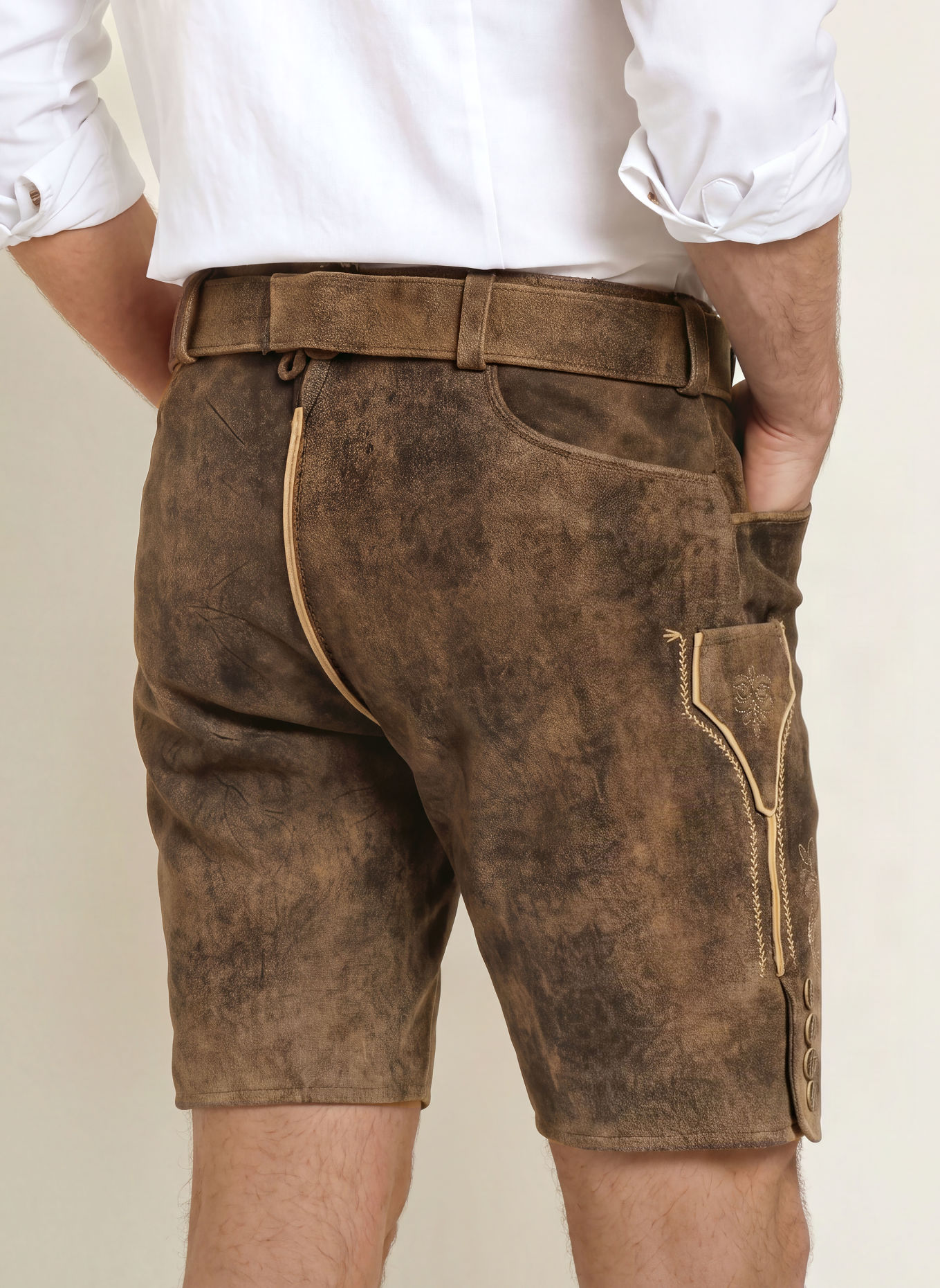 Spieth & Wensky Traditionele lederhose KREUZJOCH: MARRON FONCÉ / BEIGE