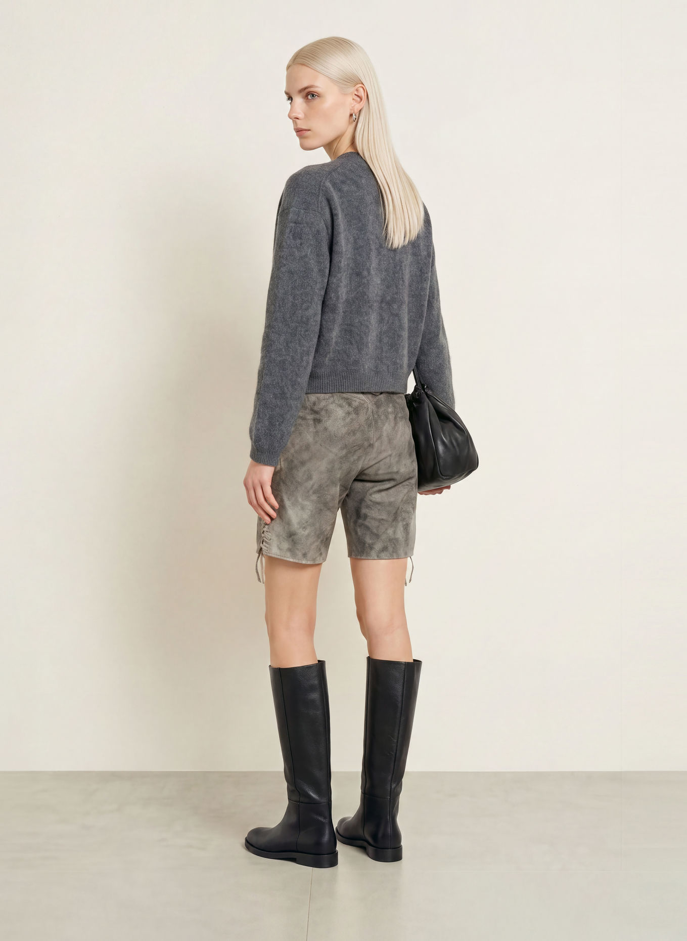Spieth & Wensky Pantalon en cuir traditionnel KORALIE: GRIS / GRIS CLAIR / NOIR