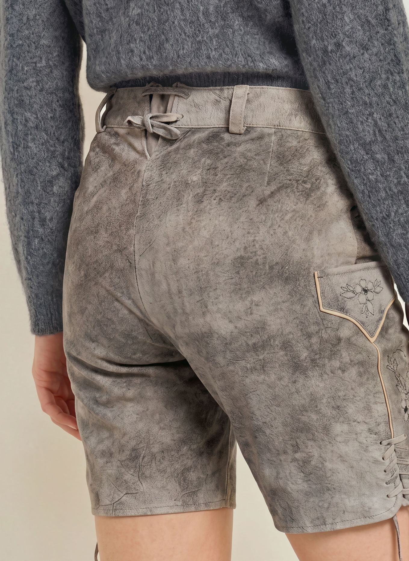 Spieth & Wensky Pantalon en cuir traditionnel KORALIE: GRIS / GRIS CLAIR / NOIR
