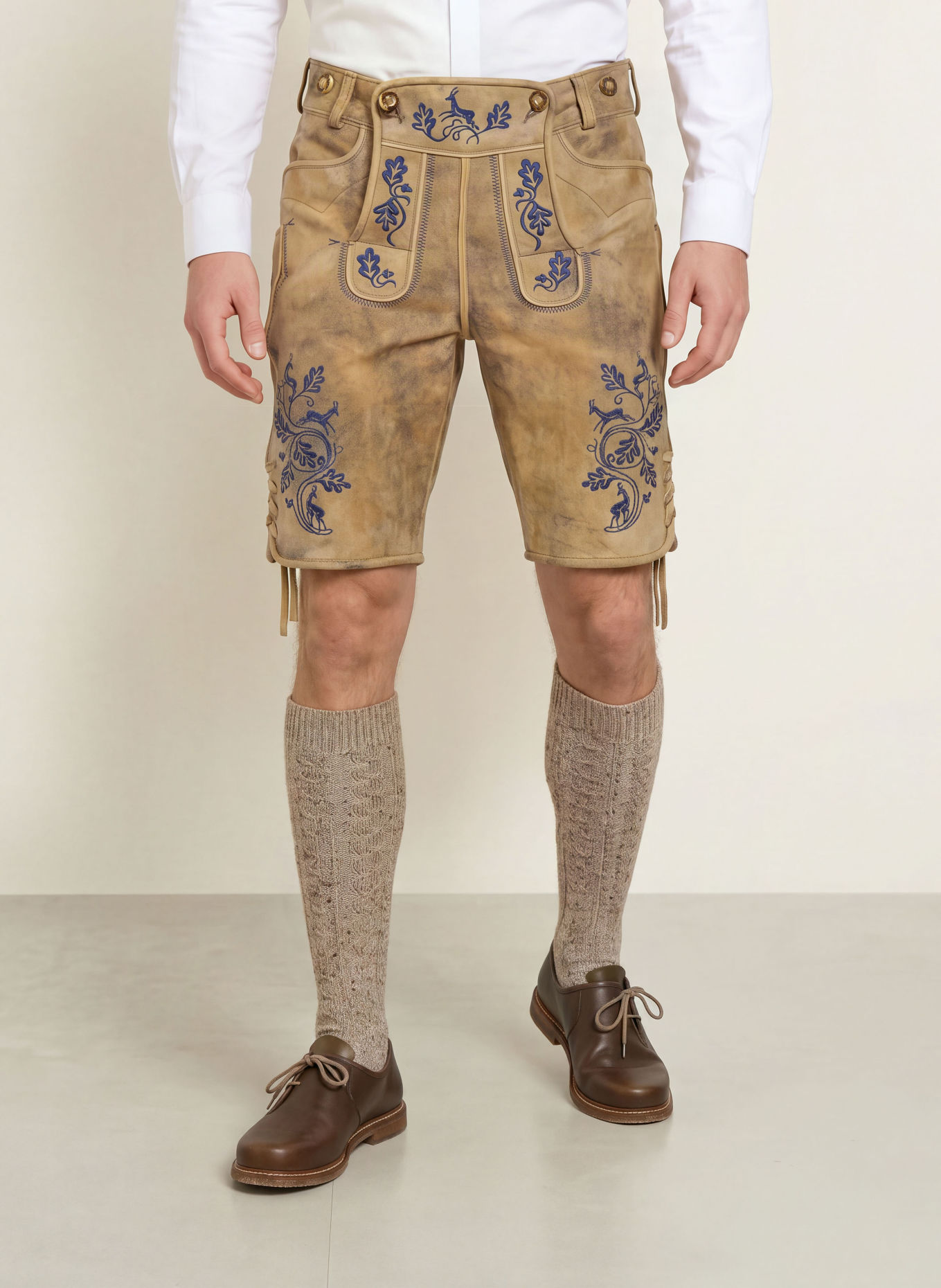 BECKERT MARKTSCHELLENBERG Traditional leather trousers: BEIGE / DARK BLUE