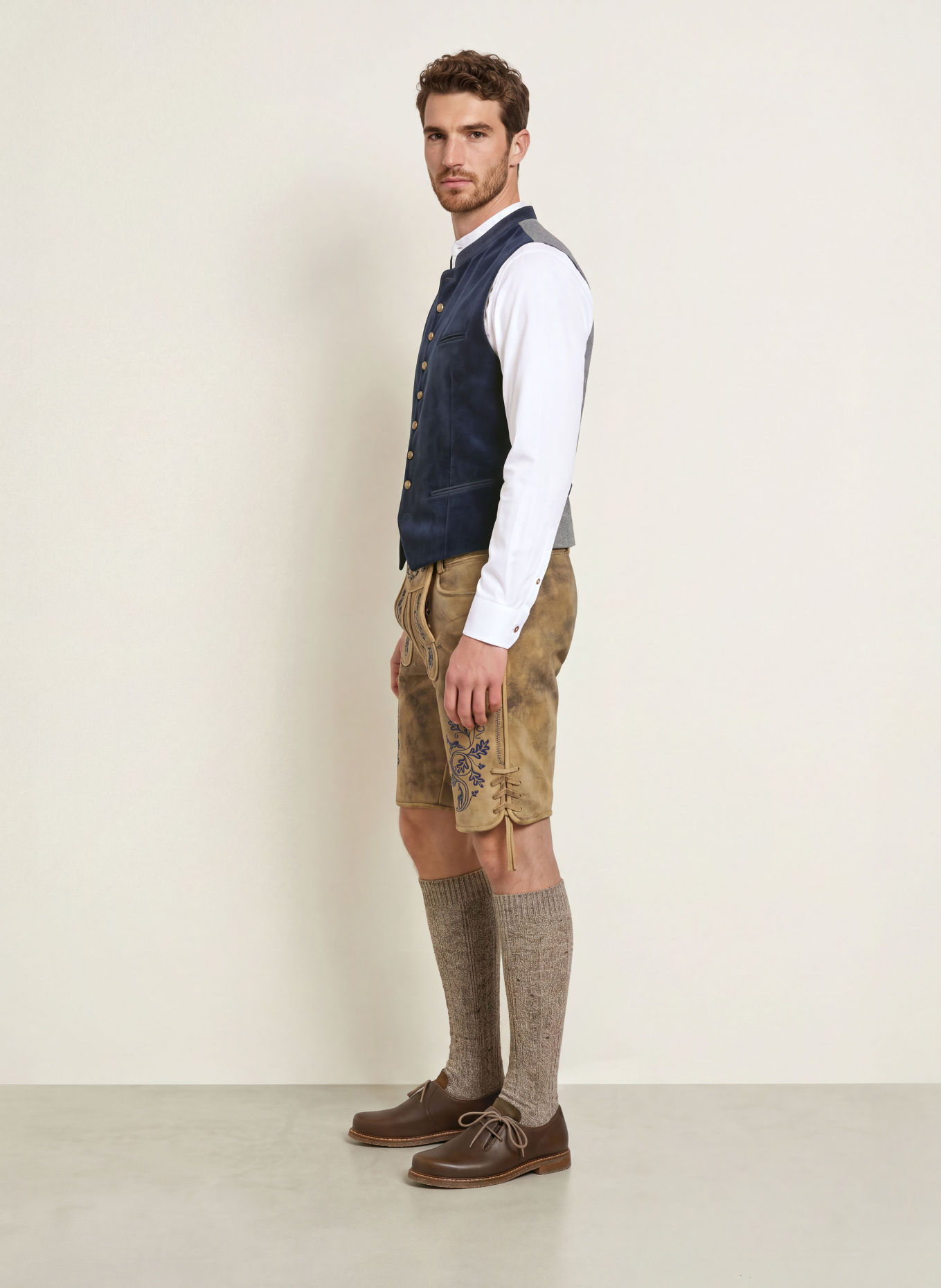 BECKERT MARKTSCHELLENBERG Traditional leather trousers: BEIGE / DARK BLUE