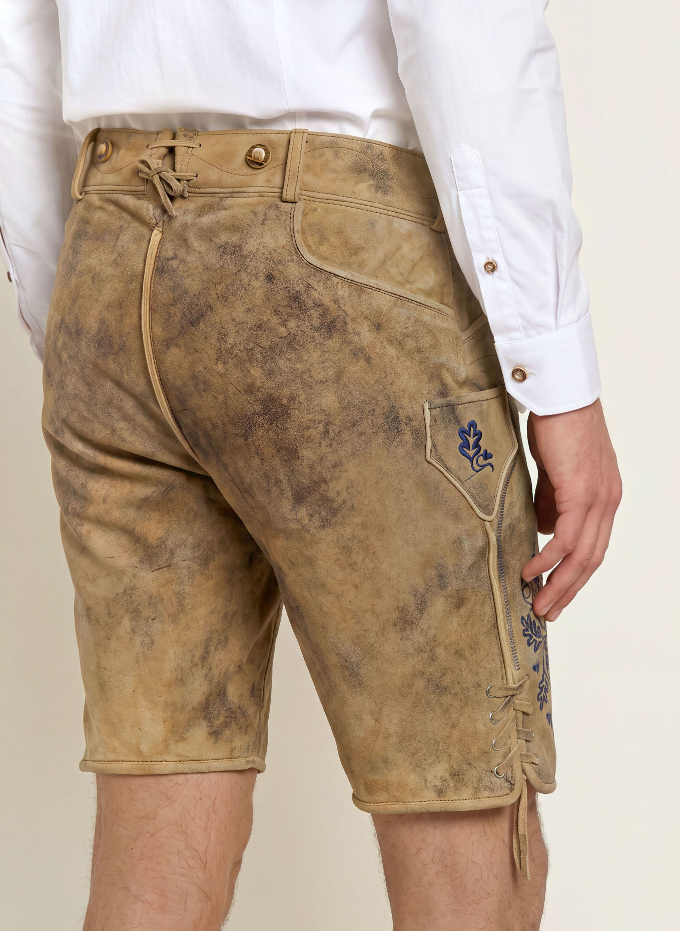 BECKERT MARKTSCHELLENBERG Traditional leather trousers: BEIGE / DARK BLUE