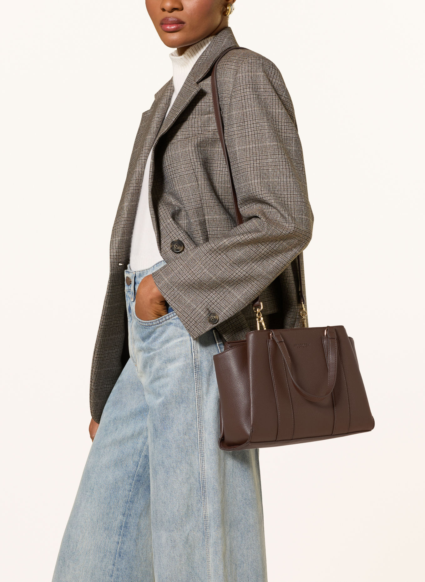 SEIDENFELT Handtas NELMA: MARRON FONCÉ / GOUD