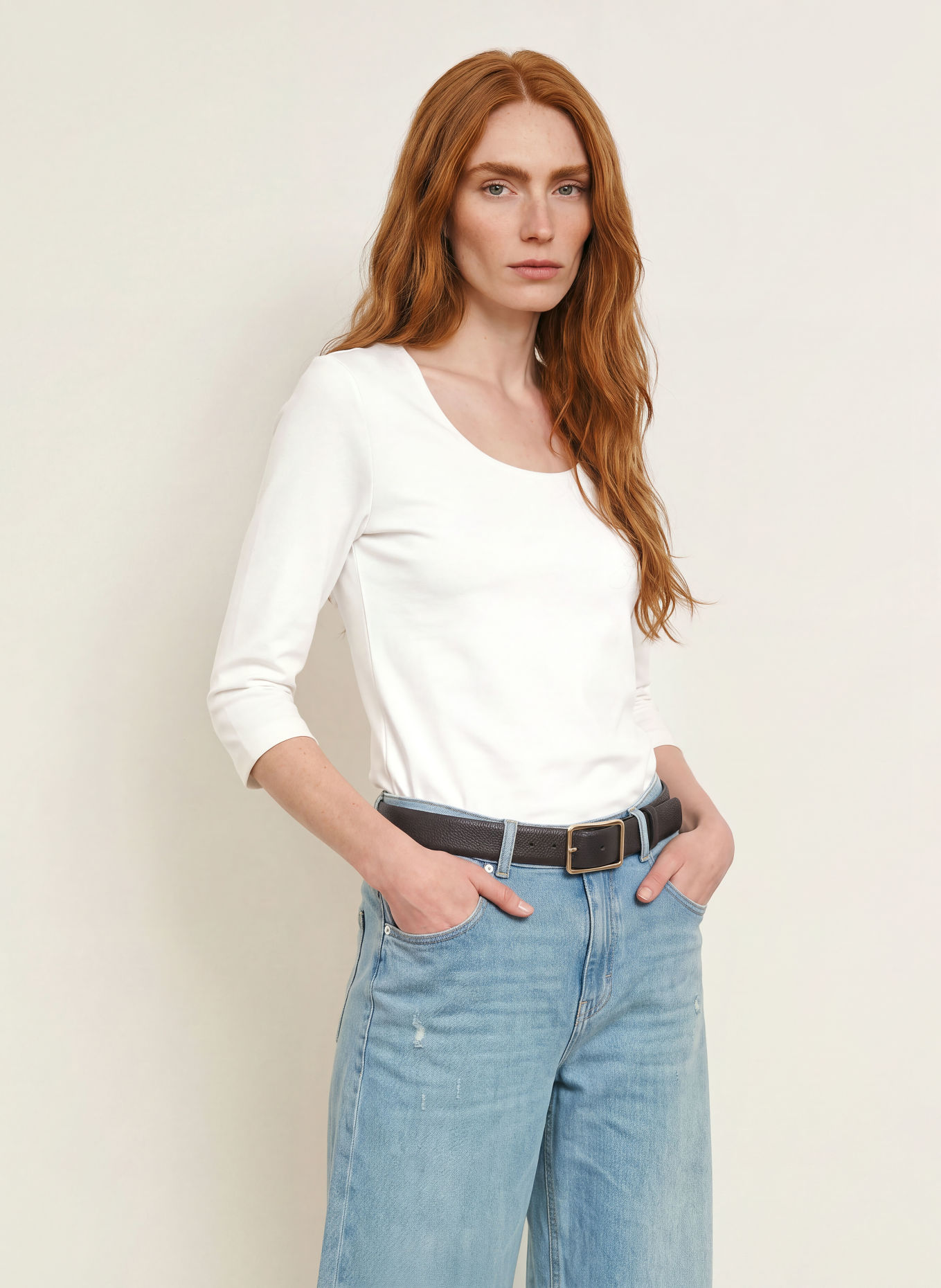 efixelle Shirt with 3/4 sleeves: WHITE