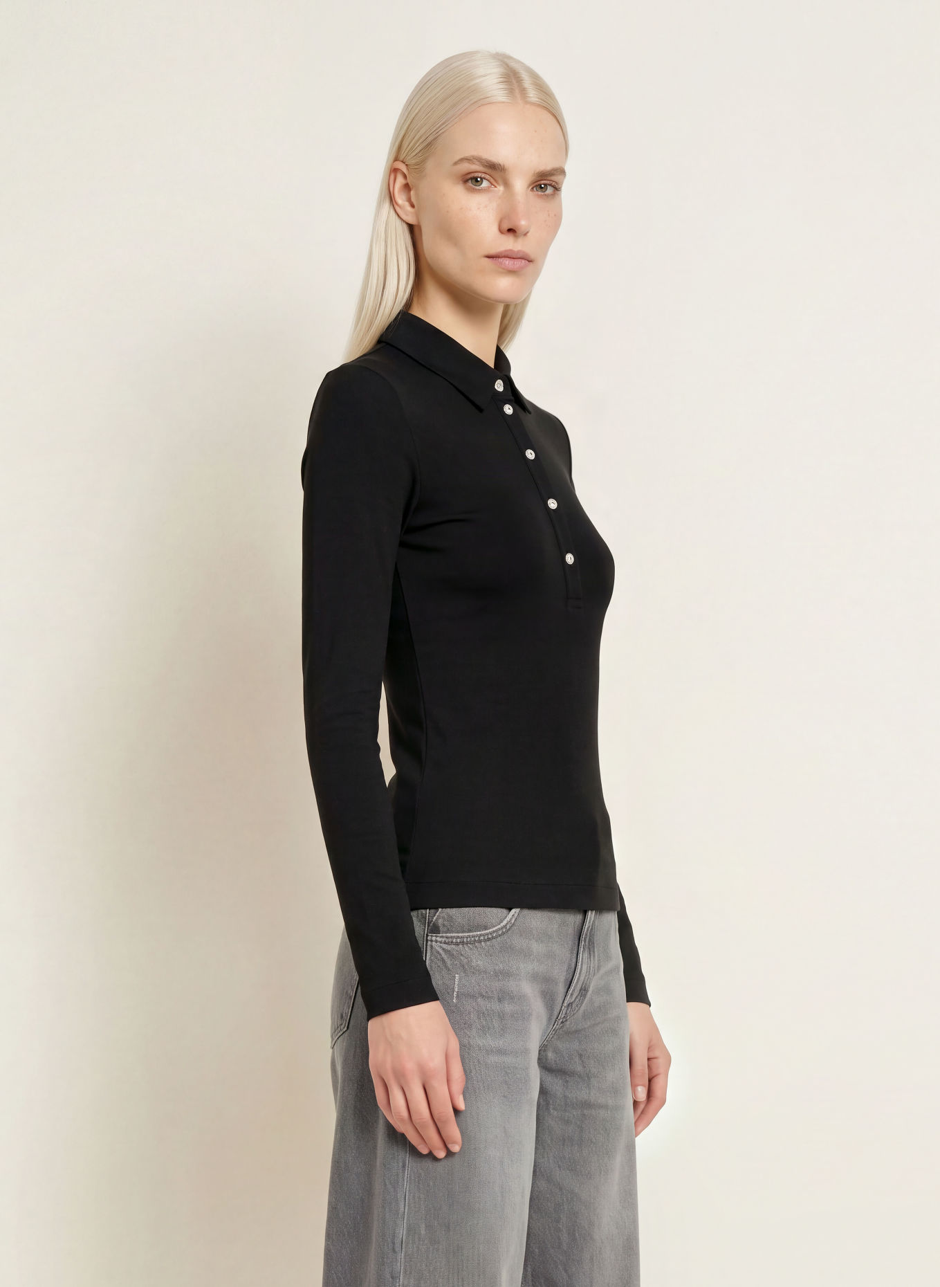 efixelle Jersey polo shirt with rhinestones: BLACK