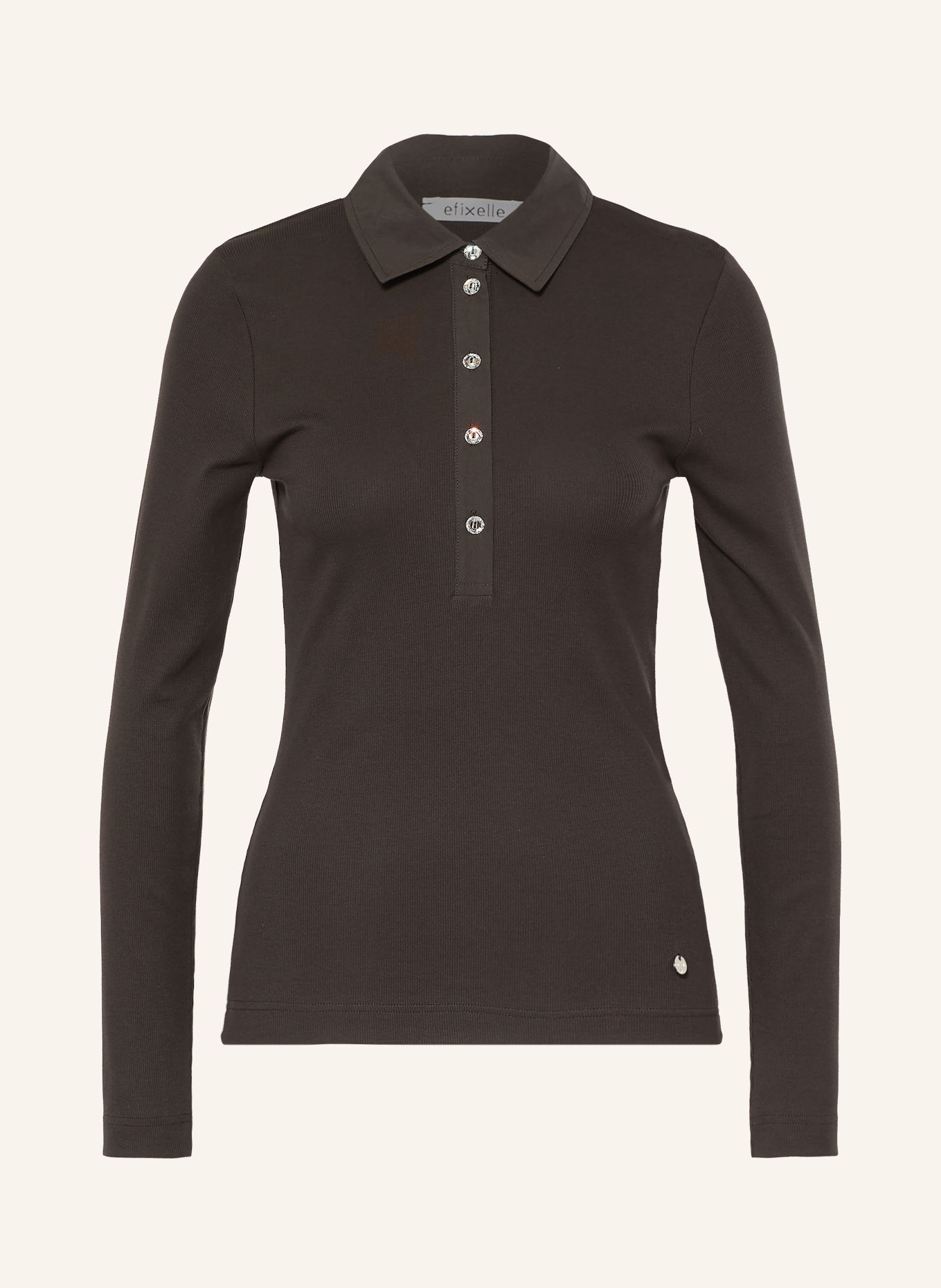 efixelle Jersey-Poloshirt mit Schmucksteinen: BRAUN