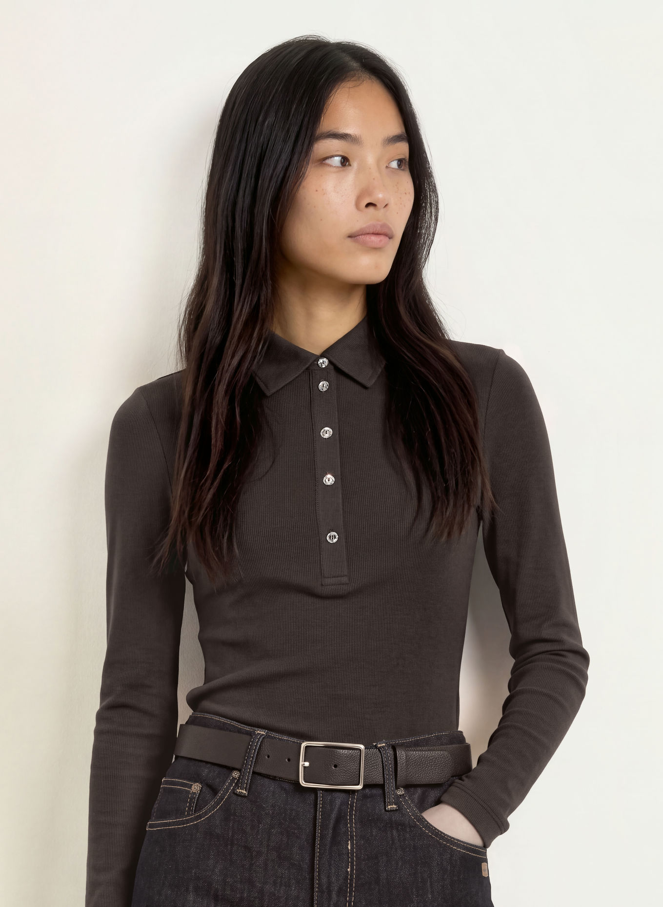 efixelle Jersey-Poloshirt mit Schmucksteinen: BRAUN