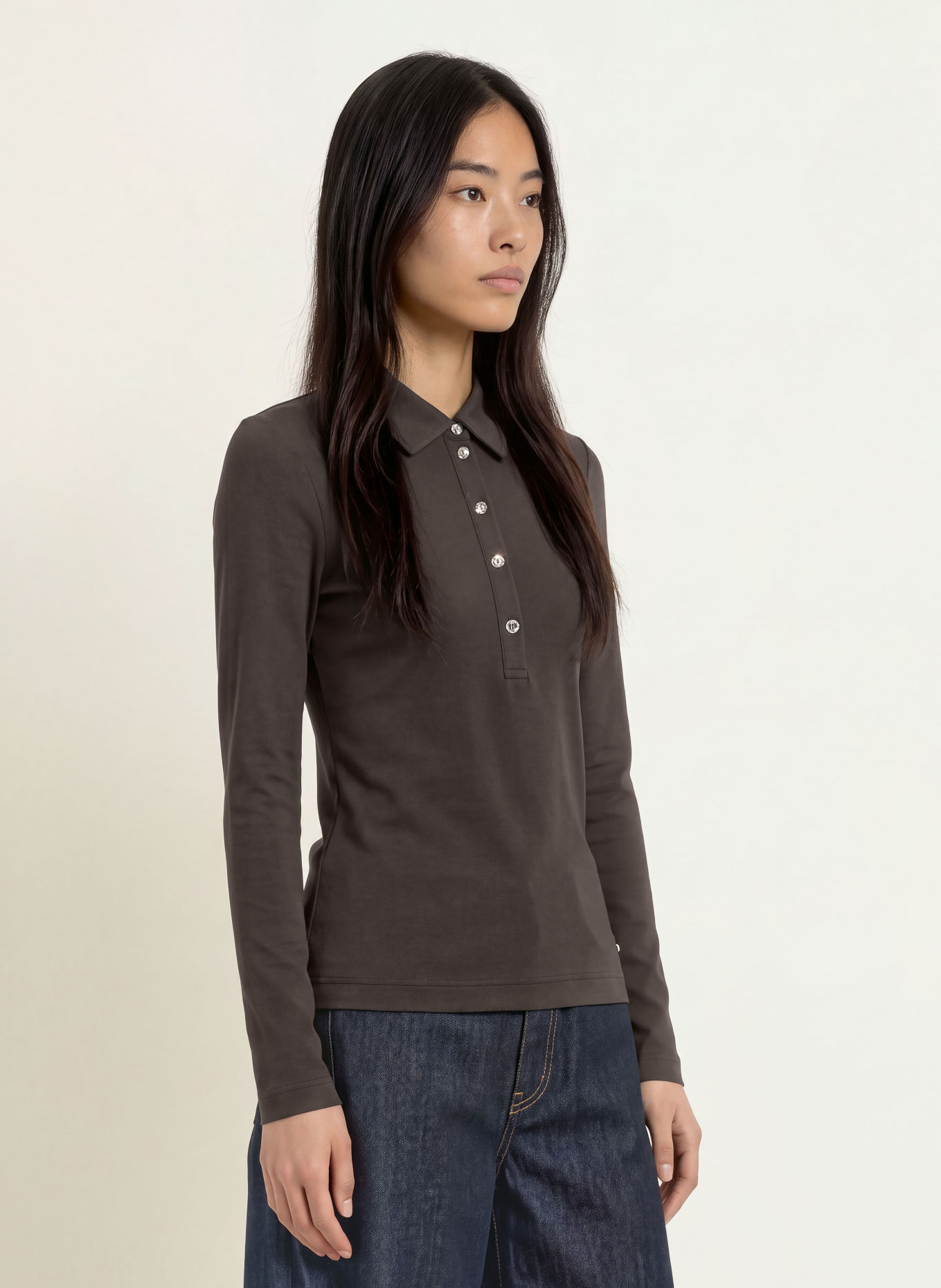 efixelle Jersey-Poloshirt mit Schmucksteinen: BRAUN