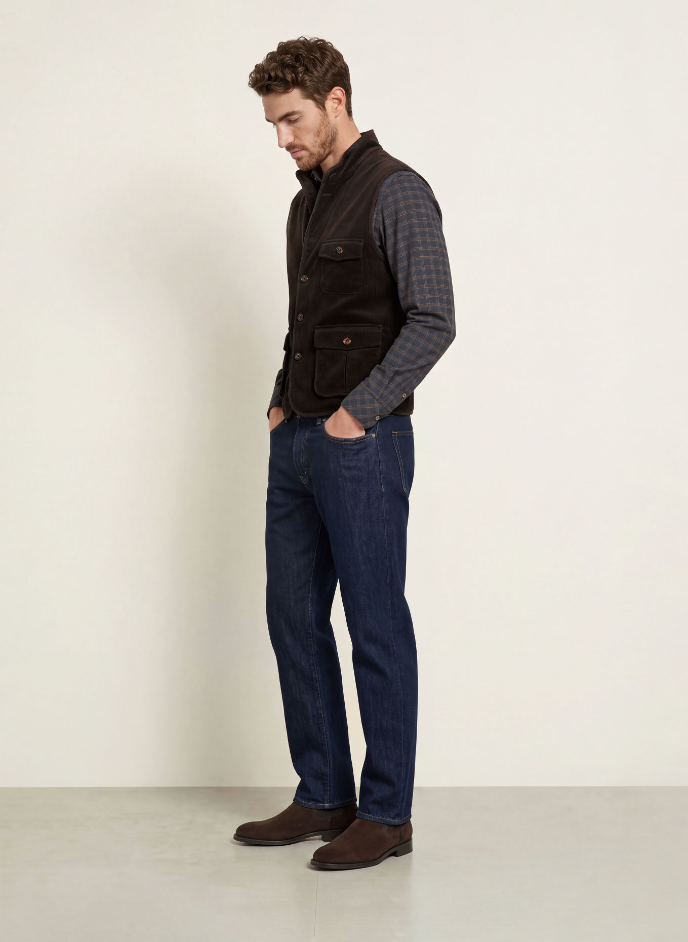 Grasegger Traditioneel gilet HOCHRIES van corduroy: MARRON FONCÉ