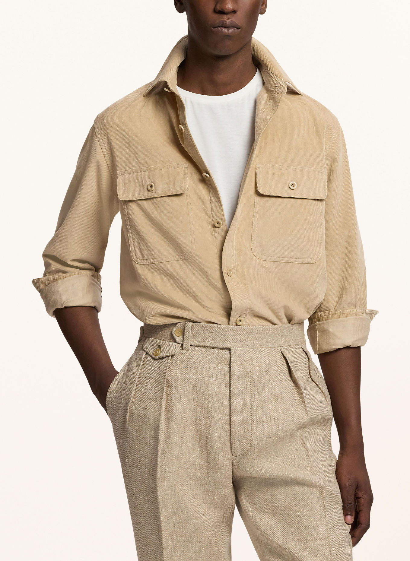 RALPH LAUREN PURPLE LABEL Chemise en velours côtelé, coupe Comfort Fit: BEIGE