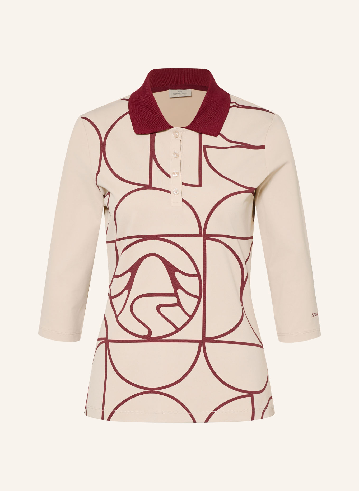 SPORTALM Functioneel poloshirt met 3/4-mouwen: BEIGE / DONKERROOD