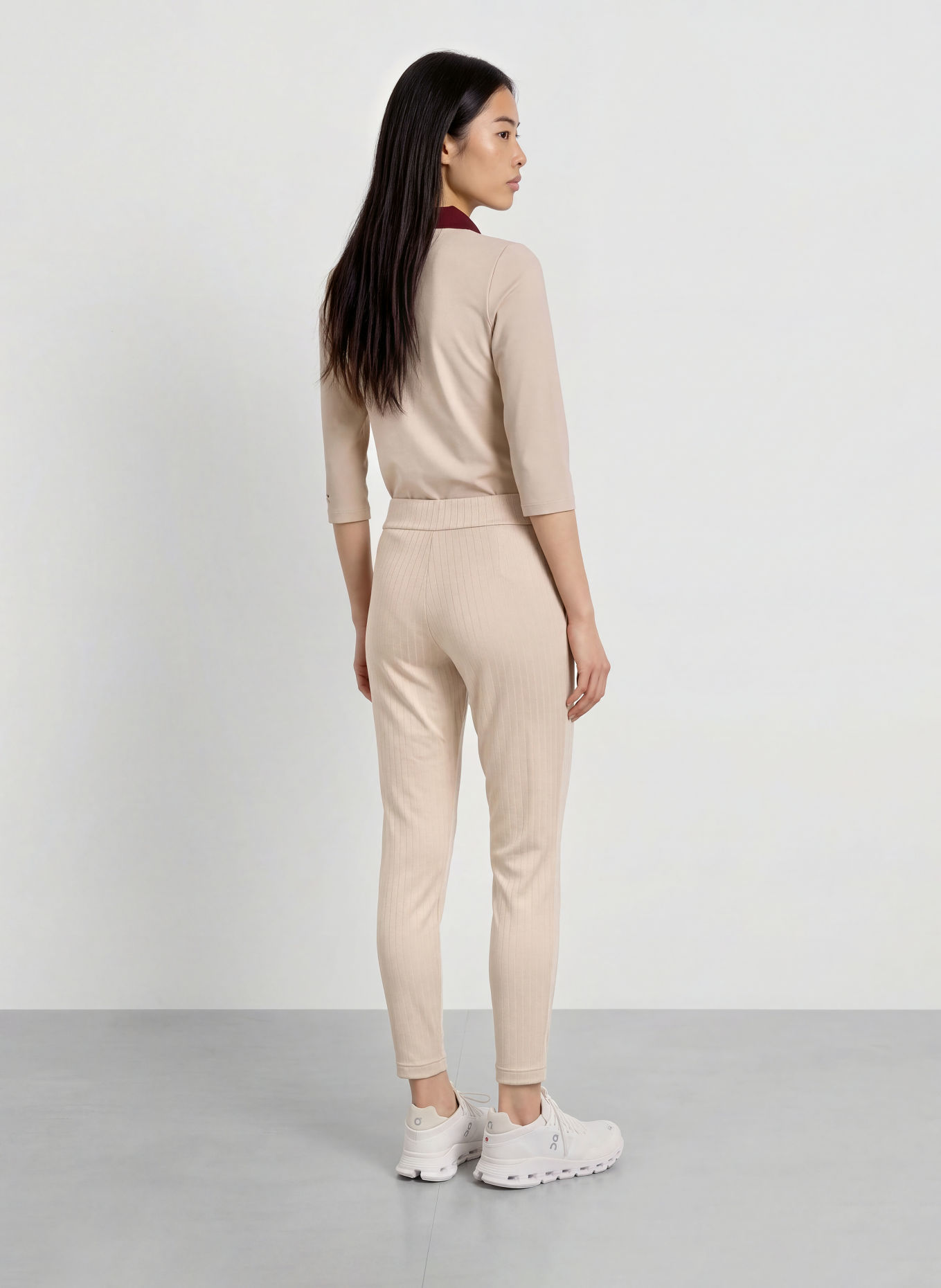 SPORTALM Functioneel poloshirt met 3/4-mouwen: BEIGE / DONKERROOD