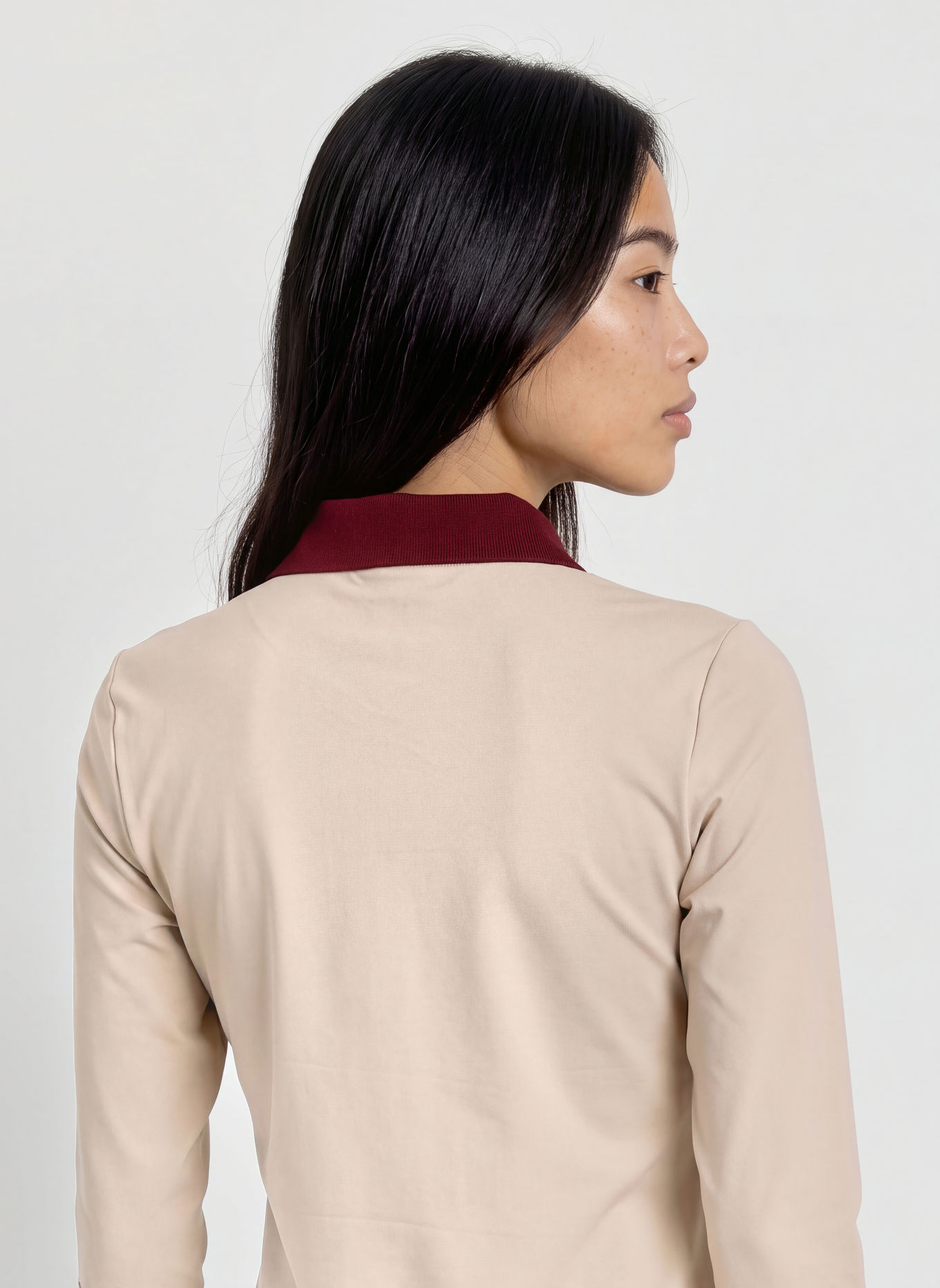 SPORTALM Functioneel poloshirt met 3/4-mouwen: BEIGE / DONKERROOD