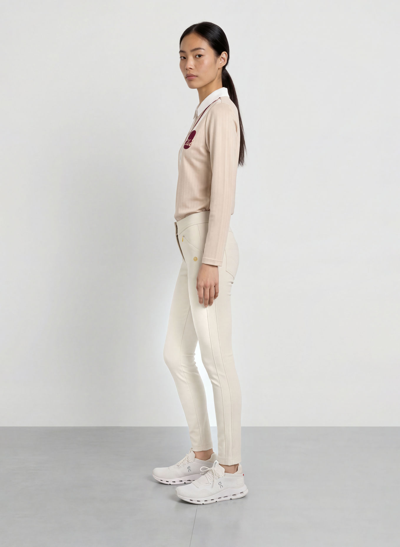 SPORTALM Poloshirt GRACELYN: BEIGE / DONKERROOD / WIT