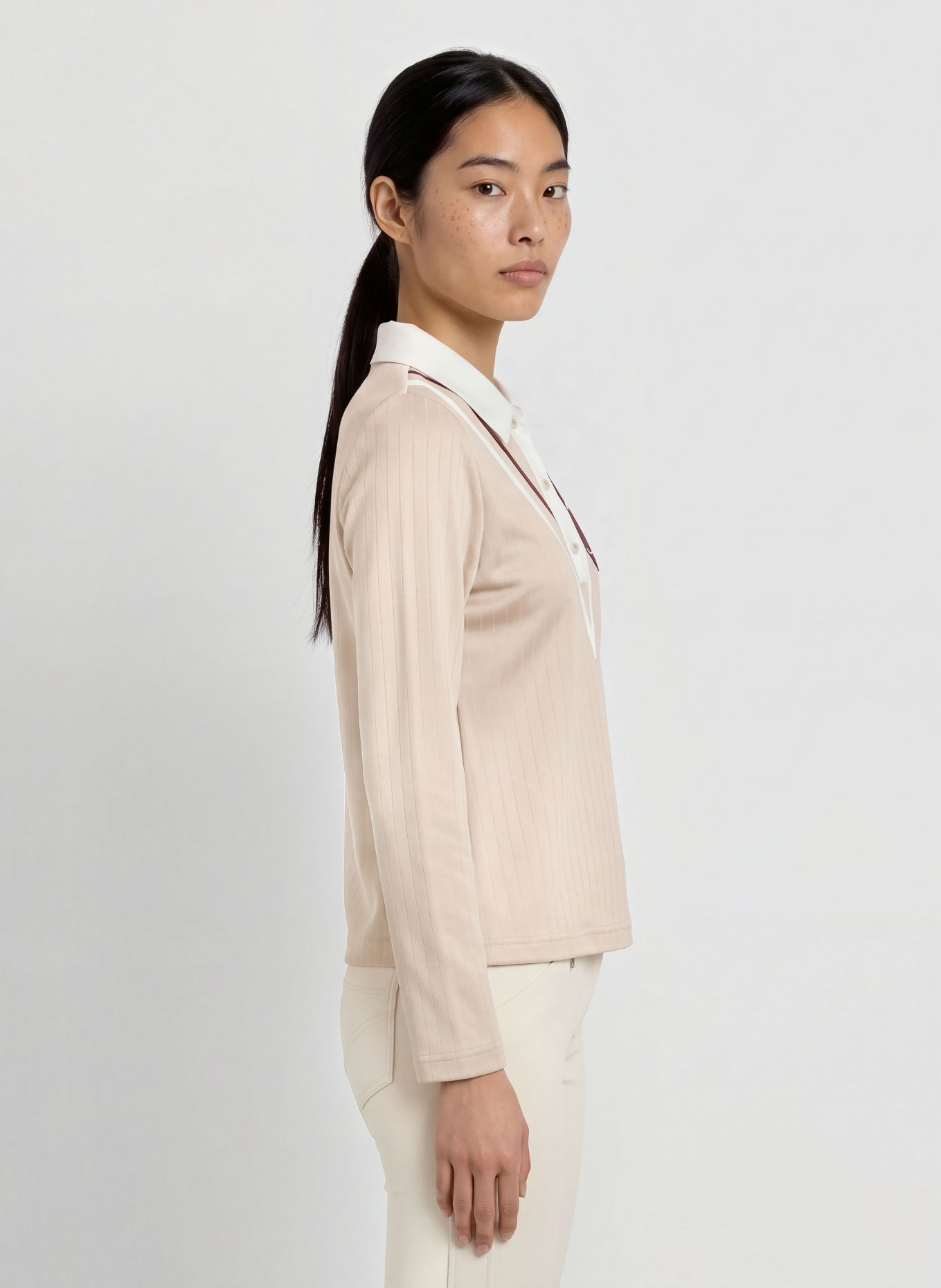 SPORTALM Poloshirt GRACELYN: BEIGE / DONKERROOD / WIT