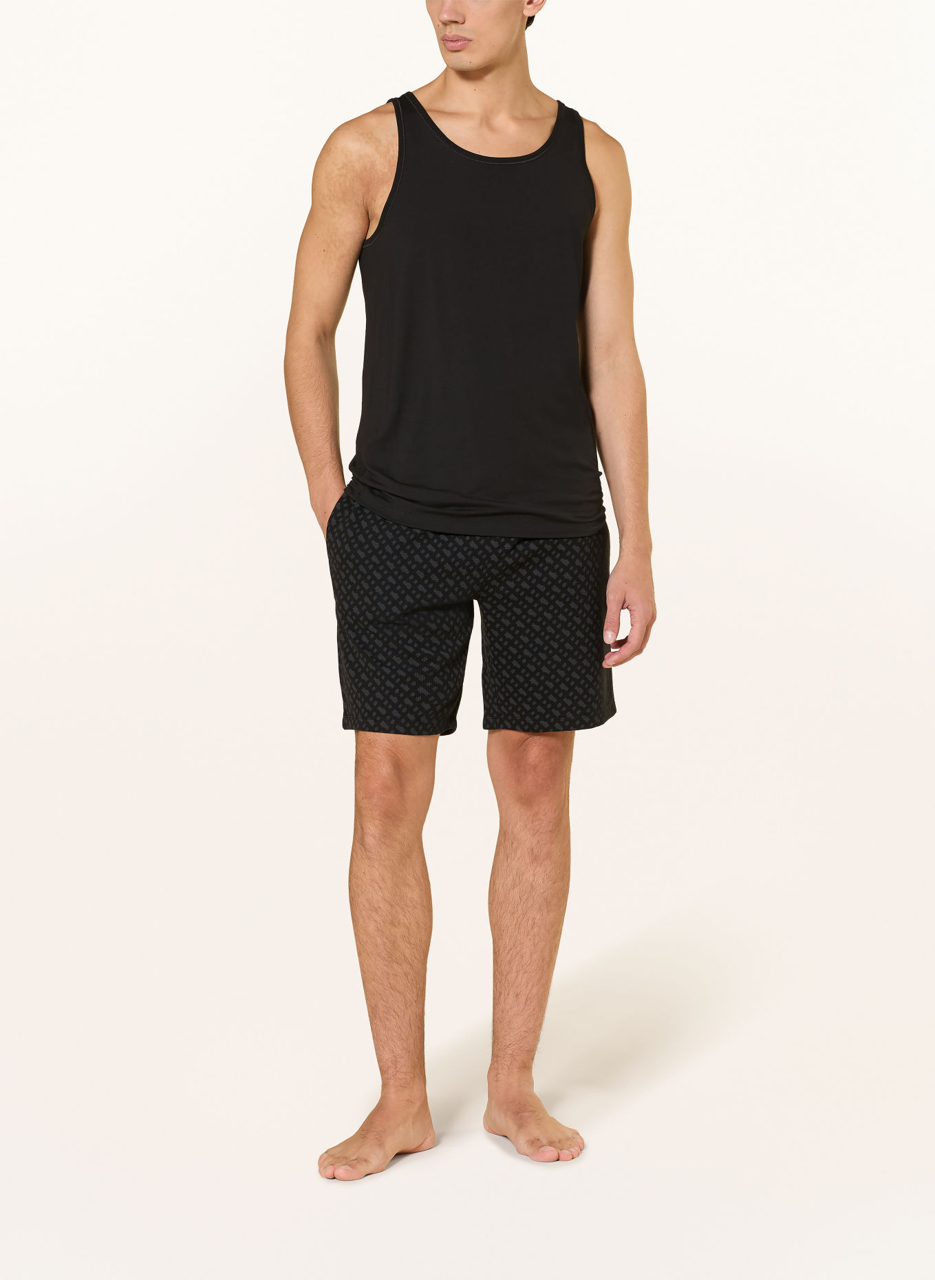 BOSS Short de pyjama: NOIR / TAUPE