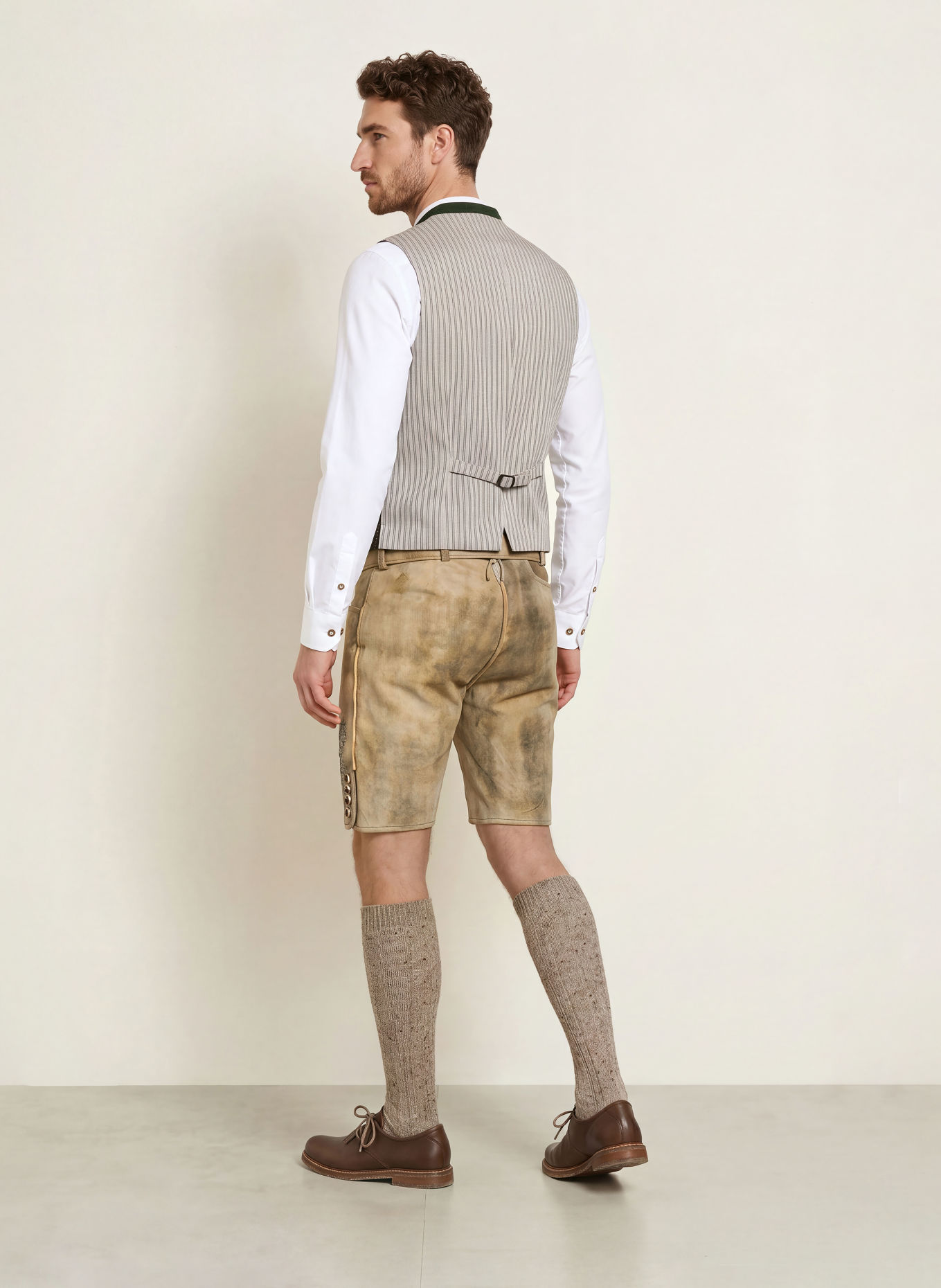 Gottseidank KONSTANTIN Traditional vest with Linen: GREEN / BROWN / BEIGE