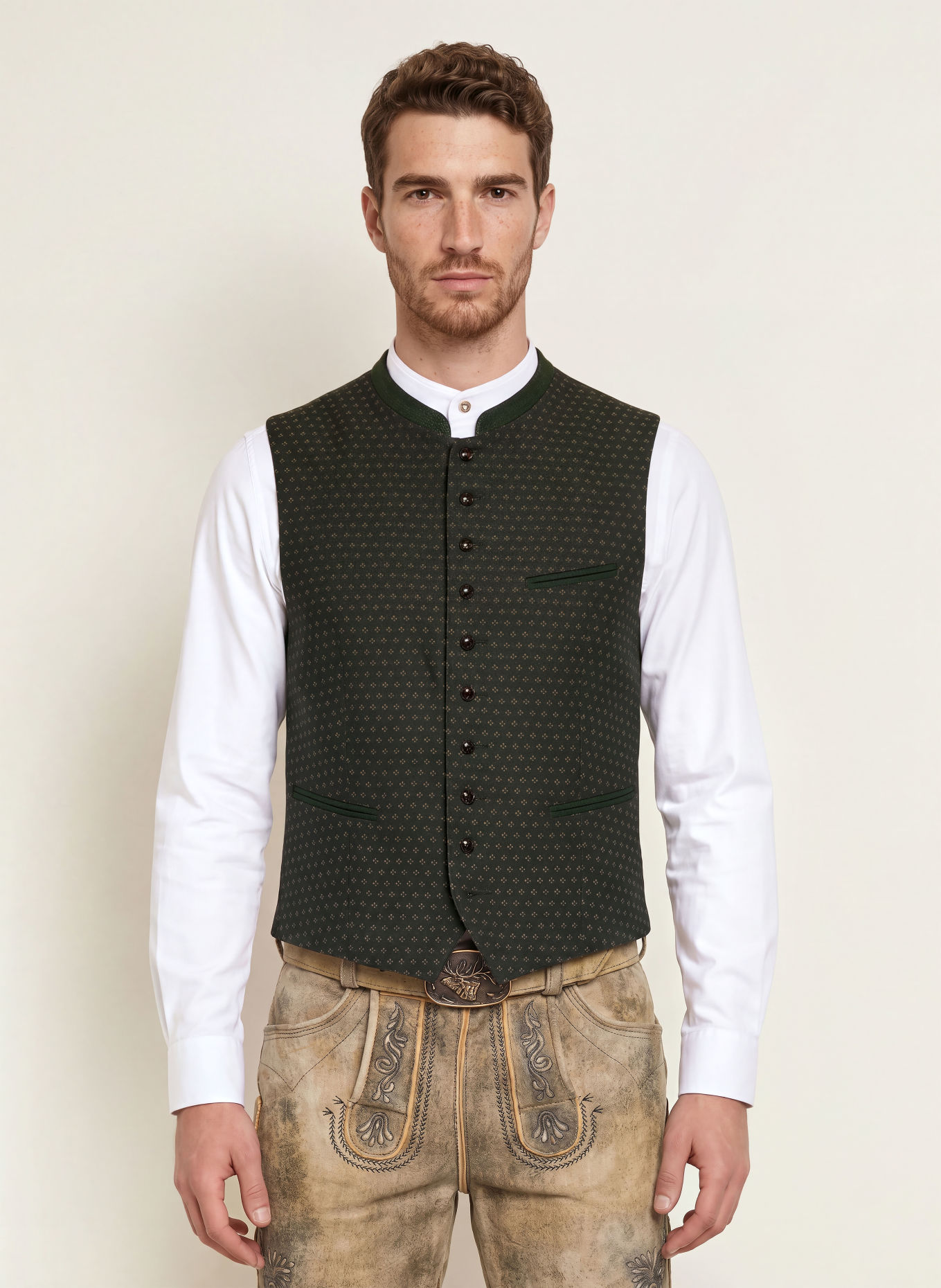 Gottseidank KONSTANTIN Traditional vest with Linen: GREEN / BROWN / BEIGE