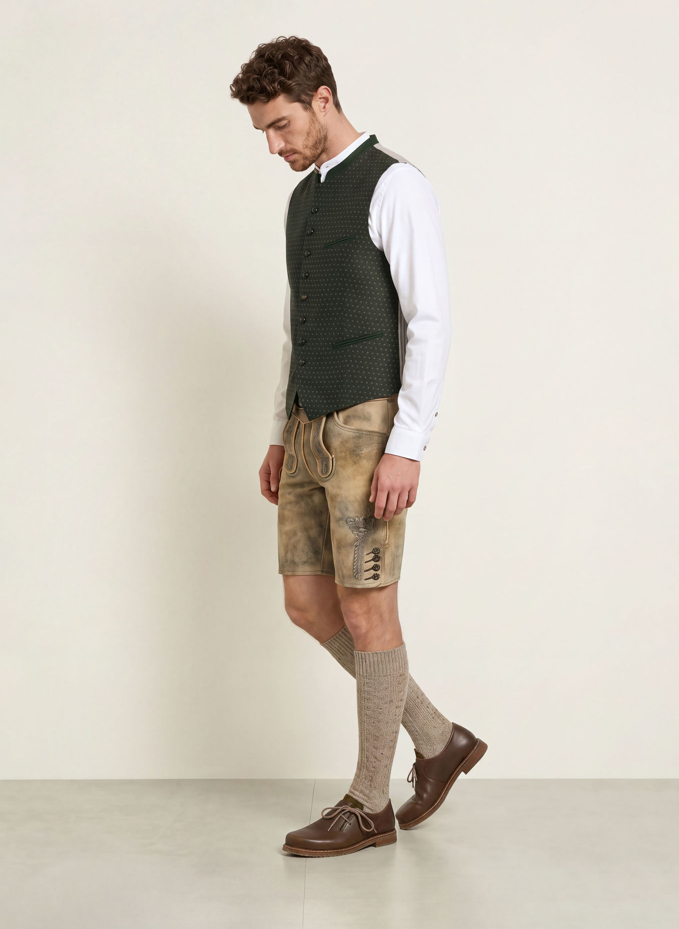 Gottseidank KONSTANTIN Traditional vest with Linen: GREEN / BROWN / BEIGE