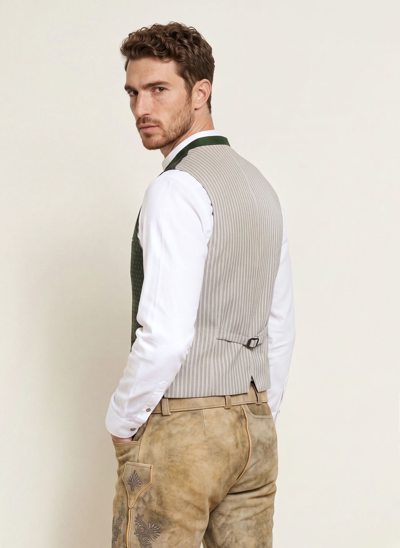 Gottseidank KONSTANTIN Traditional vest with Linen: GREEN / BROWN / BEIGE